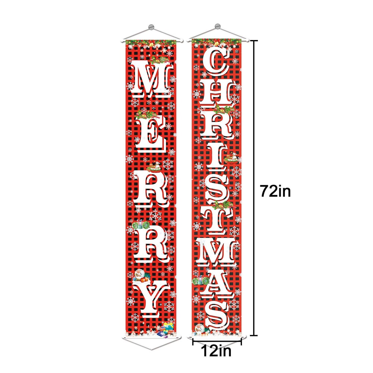 FECEDY Merry Christmas Hanging Banner Porch Sign with Pattern Christmas Tree Presents Snow Banner for Home Yard Indoor Outdoor Wall Door Christmas