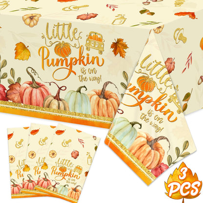 Little Pumpkin Baby Shower Decorations 3Pcs Little Pumpkin is On The Way Tablecloths Fall Theme Disposable Plastic Rectangle Table Covers for Autumn