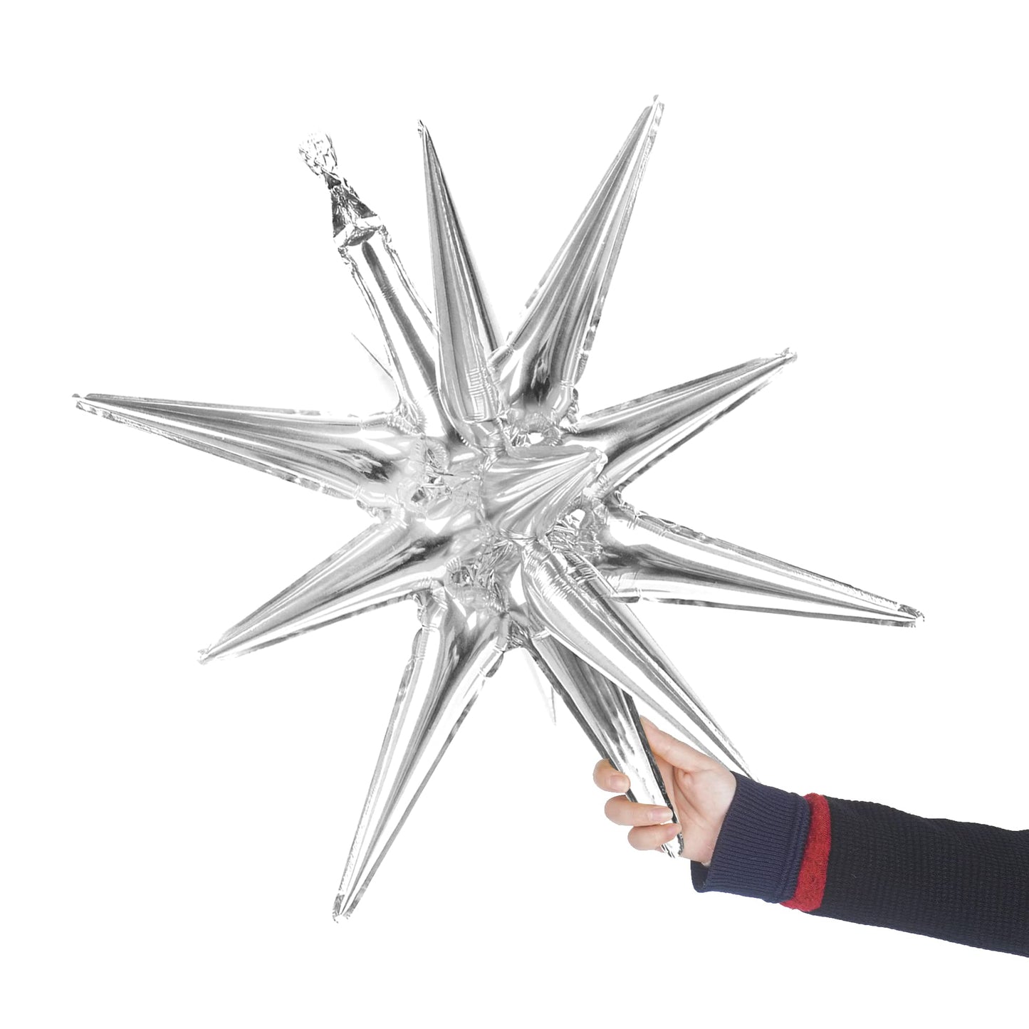 5 Pack 12 Point Foil Cone Balloons Starburst Cone Mylar Balloons Large Explosion Star Balloon for Wedding Party Photo Booth Decoration Supplies Silver