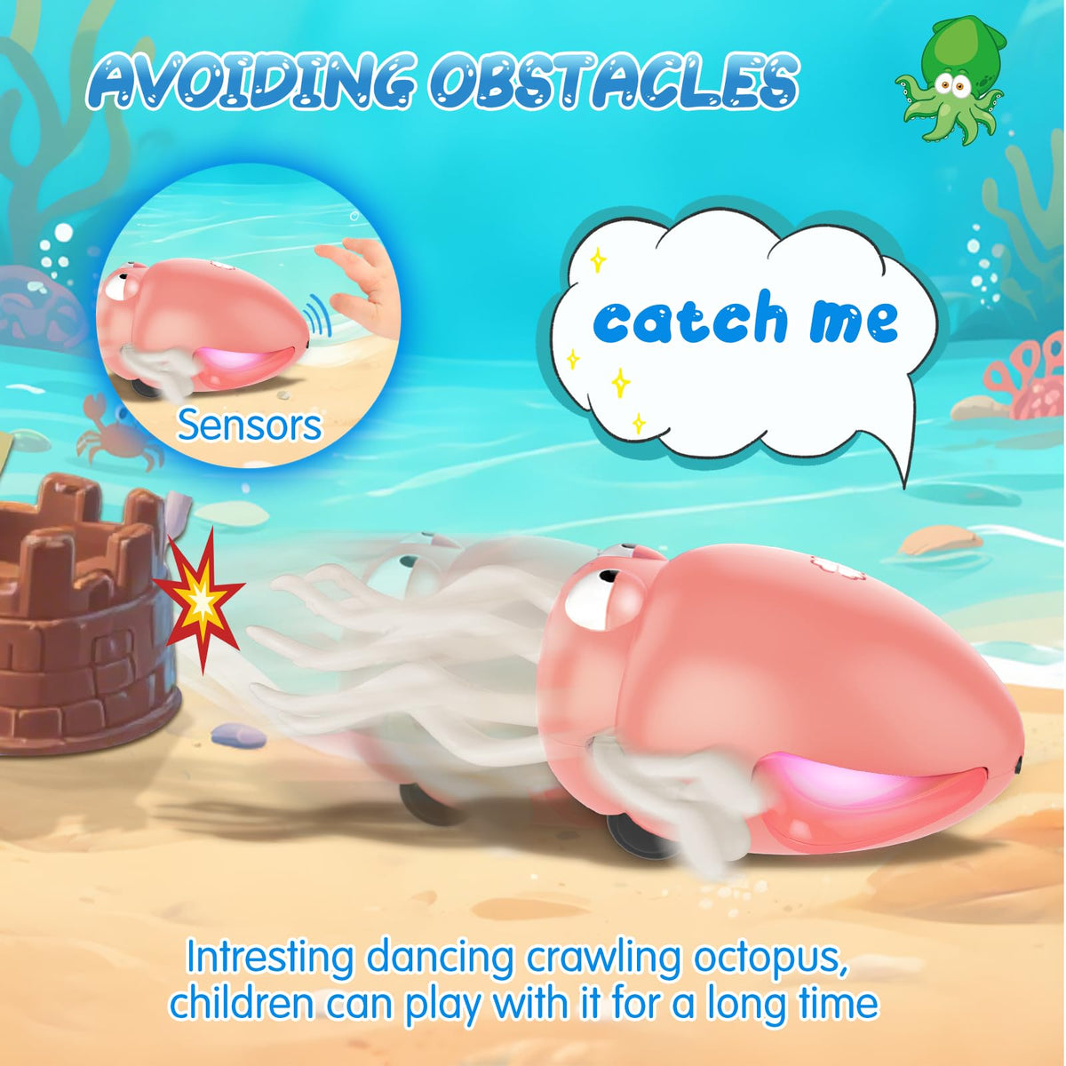 AOTIBO Baby Dancing Octopus Toy for 3 4 5 6 7 Year Old Boy Girl, Baby Tummy Time Electric Crawling Octopus Toys 36-96 Months, Dancing Squid Toy