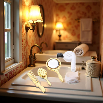 4 Pcs/Set Miniature Comb Hair Dryer Mirror Makeup Set 1/12 Dollhouse Decorations Dollhouse Accessories