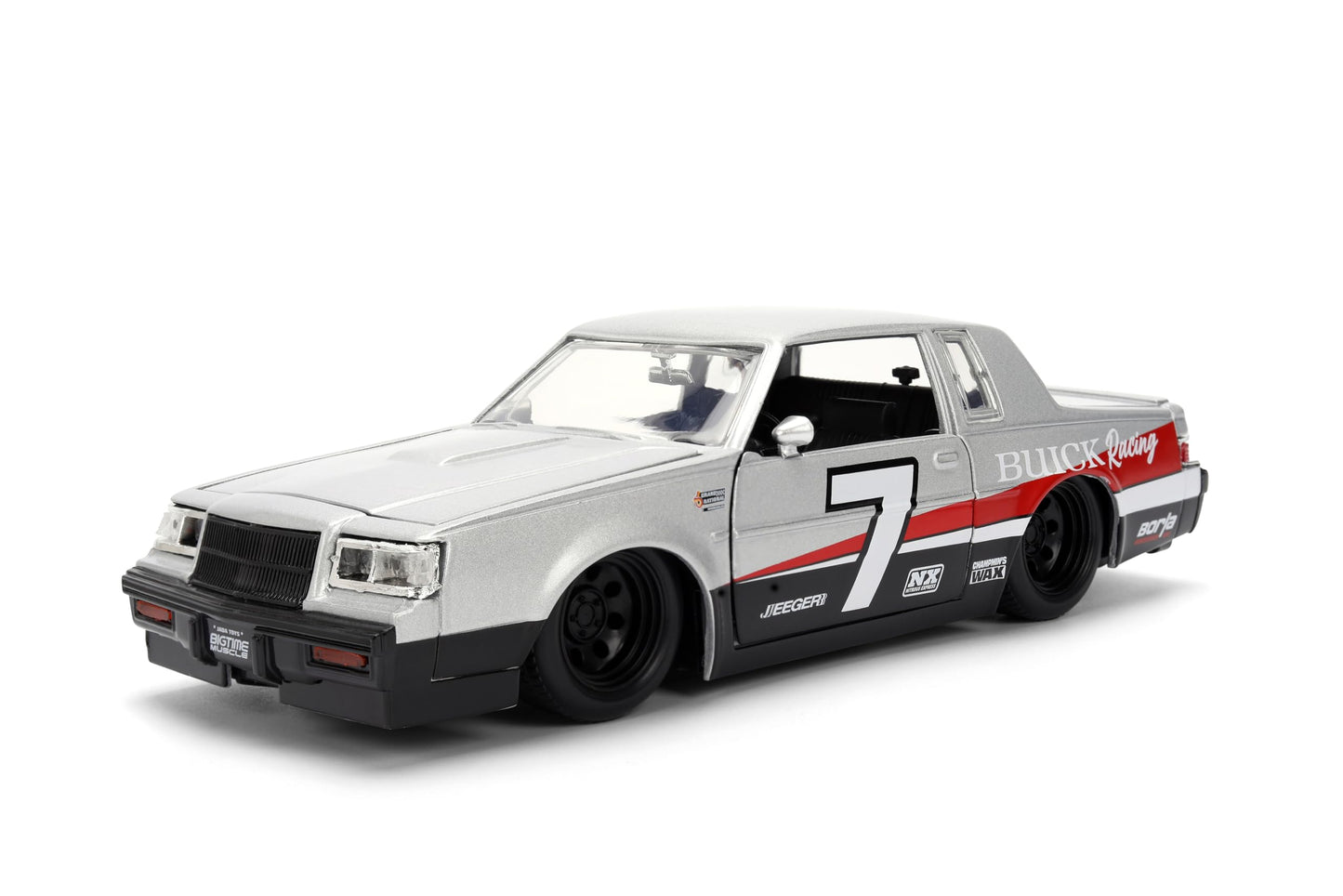 Jada Toys Bigtime Muscle 1:24 1987 Buick Grand National Die-cast Car - Opening Doors, Hood, Trunk, Rubber Tires(Silver/Black)