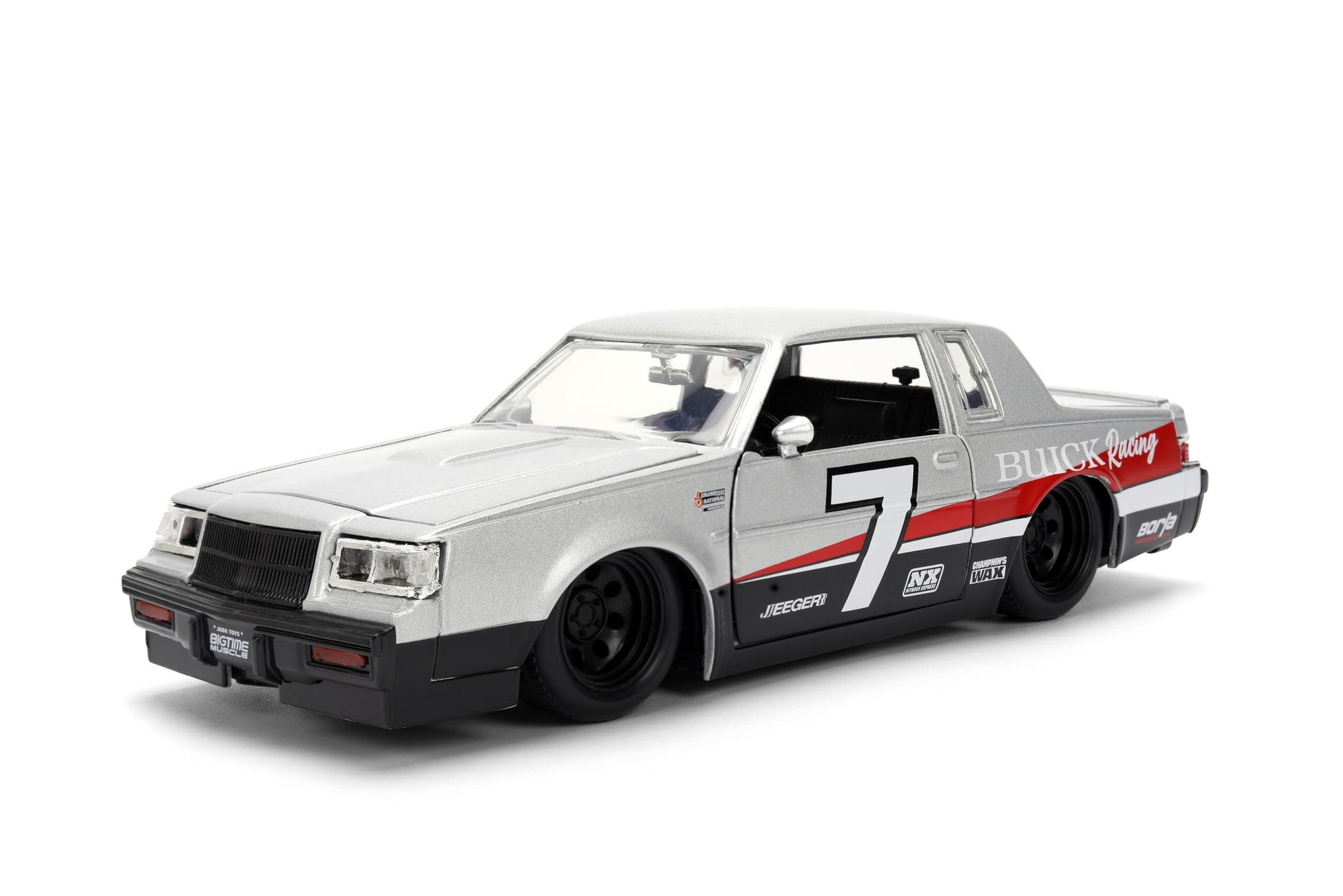 Jada Toys Bigtime Muscle 1:24 1987 Buick Grand National Die-cast Car - Opening Doors, Hood, Trunk, Rubber Tires(Silver/Black)