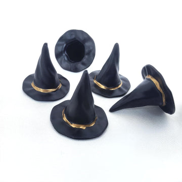 1/12 Scale Black Witch Hats for Dollhouse Miniatures, Halloween Décor, Cupcake Decorations 5Pcs