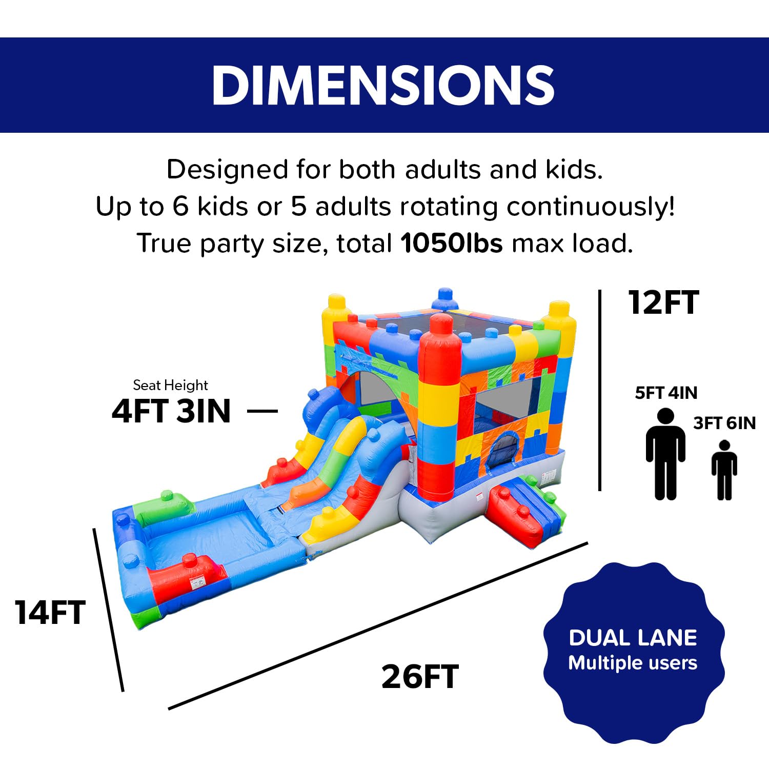 HeroKiddo 12ft Block Party Inflatable Bounce House Dual Lane Slide with Blower