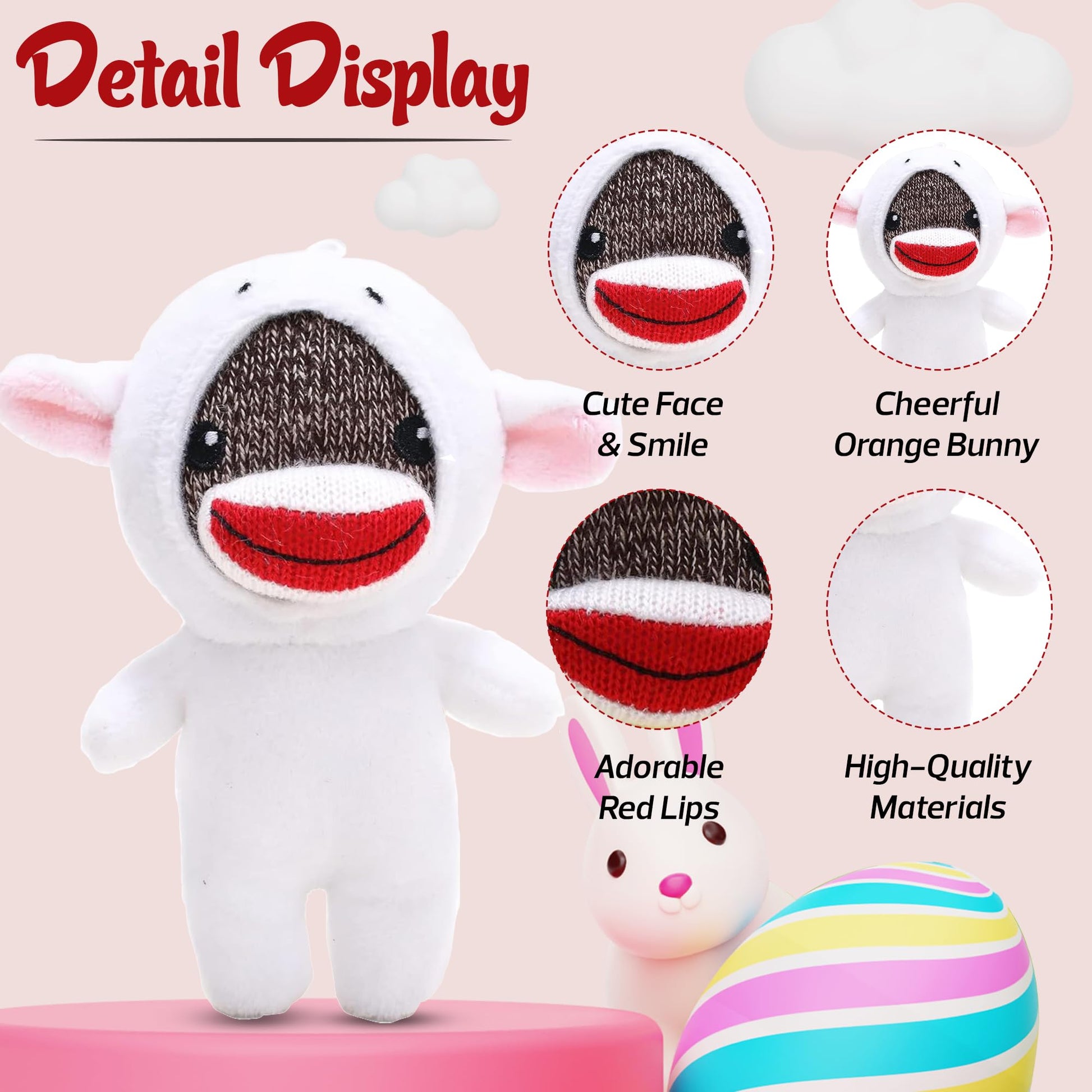Made By Aliens Adorable 6 inch Easter Sock Monkey Plush Toy Sheep Costume - Soft Stuffed Animal for Kids & Collectors for Birthdays, Holidays, Springs