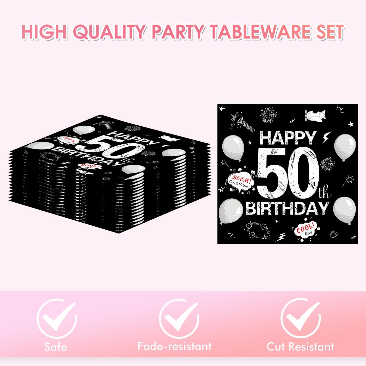 50th Birthday Party Supplies Serves 20 Black 50 Years Old Party Paper Dessert Plates Napkins Cheers to 50 Years Birthday Party Tableware Set Kit