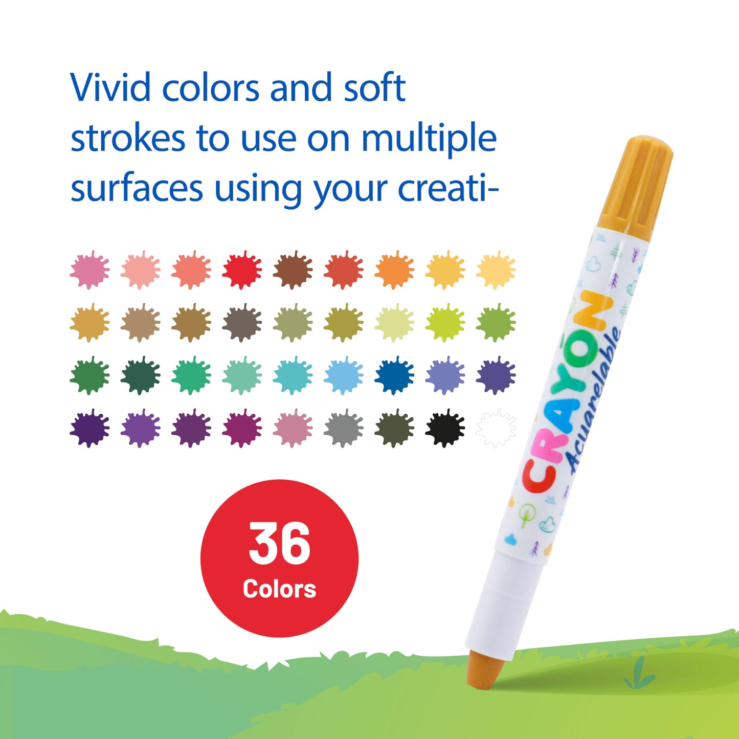 Pointer Watercolor Crayons - 36 Twistable Crayons with Brush in Bear-Eared Storage Jar - Non-Toxic Art Set for Kids - Great Christmas Gift
