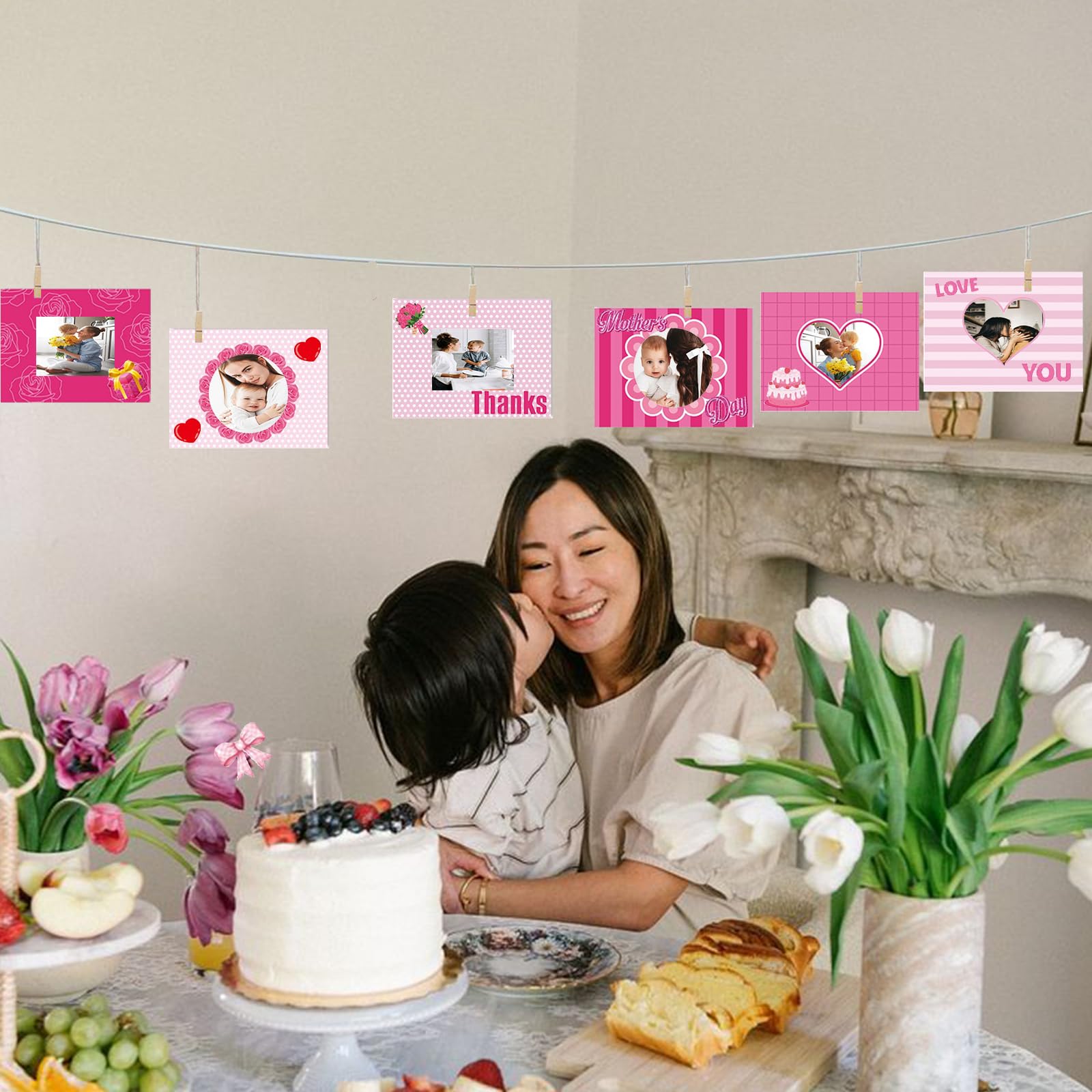 Mother's Day Picture Frame Crafts Kits Thanks Mom Photo Frame with Heart Flowers Stickers DIY Photo Props for Mom Gifts Festival Decorations