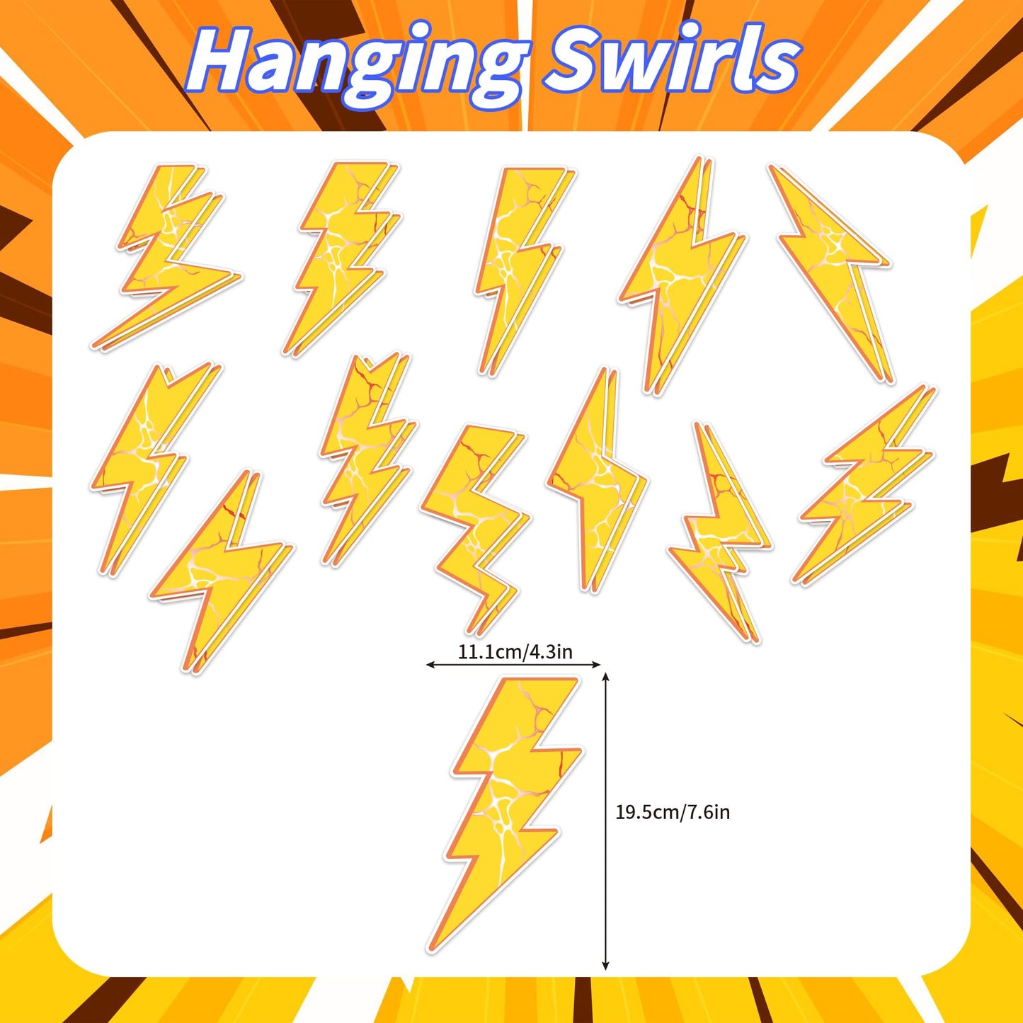 24 Pieces Lightning Hanging Swirls Flash Weather Streamers Gold Lightning Hanging Decorations Ceiling Swirls for Yellow Lightning Birthday Party