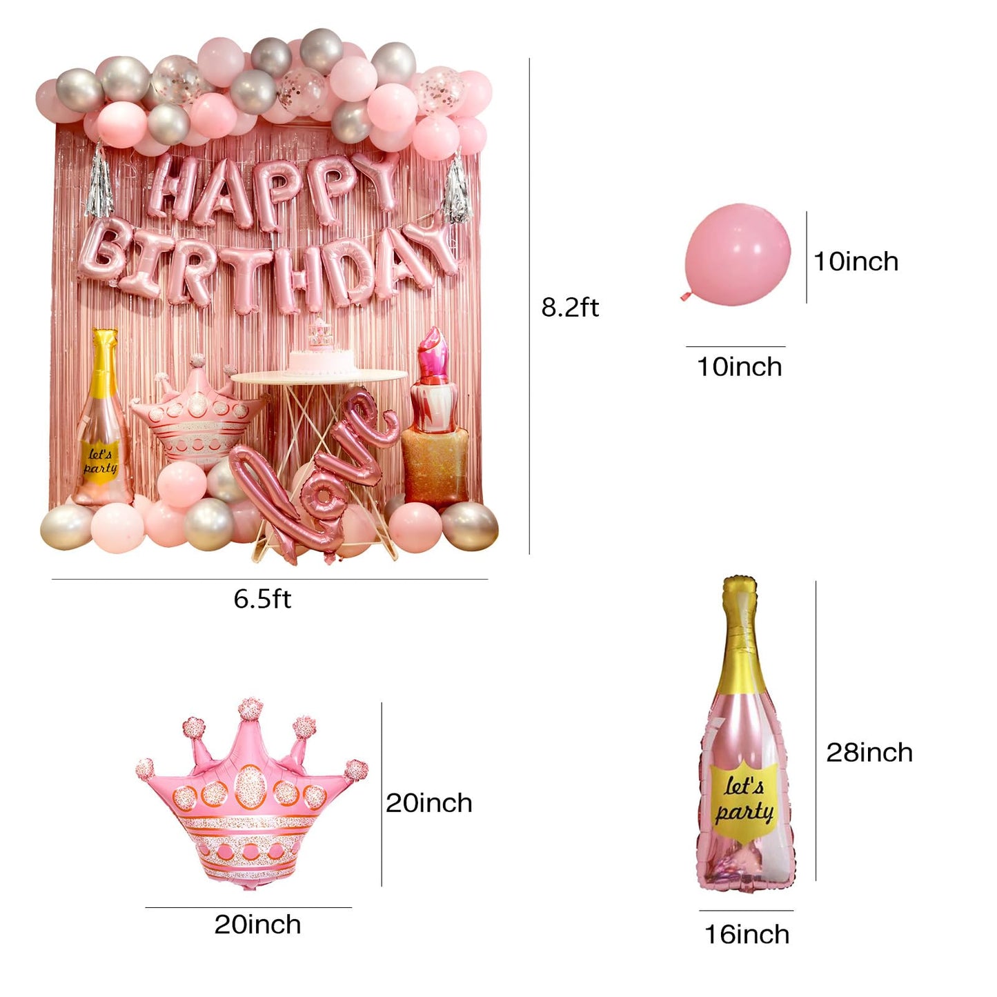 pink birthday decorations for women ?happy birthday party decorations for girls?pink Fringe Curtain?happy birthday banner?happy birthday