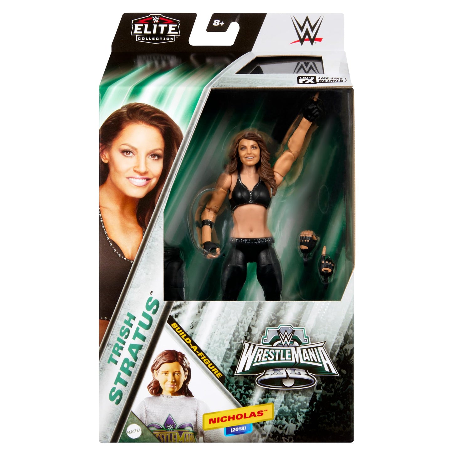 Mattel WWE Elite Collection WrestleMania Action Figure Set, Trish Stratus Collectible with Accessory & Nicholas Build-A-Figure Parts
