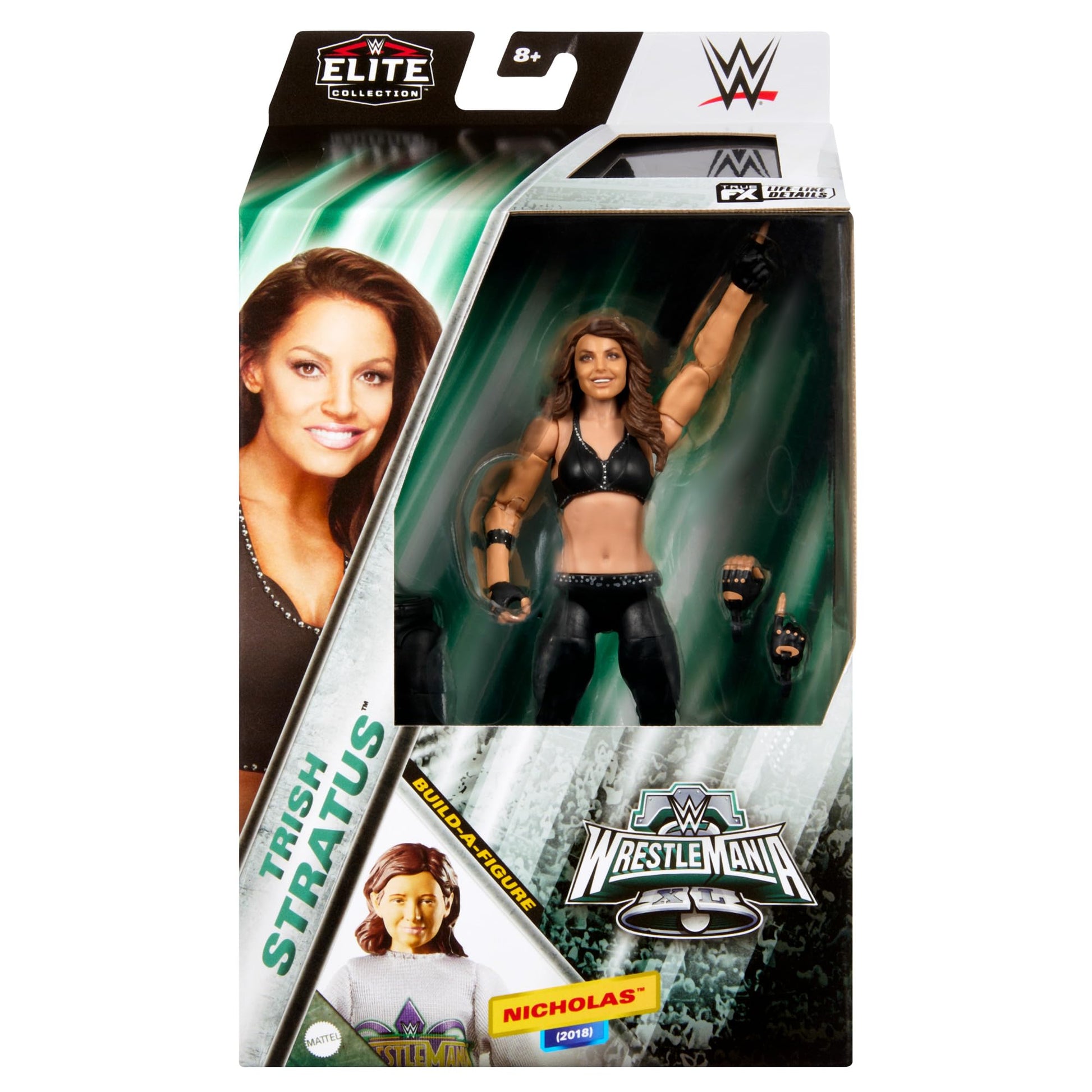 Mattel WWE Elite Collection WrestleMania Action Figure Set, Trish Stratus Collectible with Accessory & Nicholas Build-A-Figure Parts