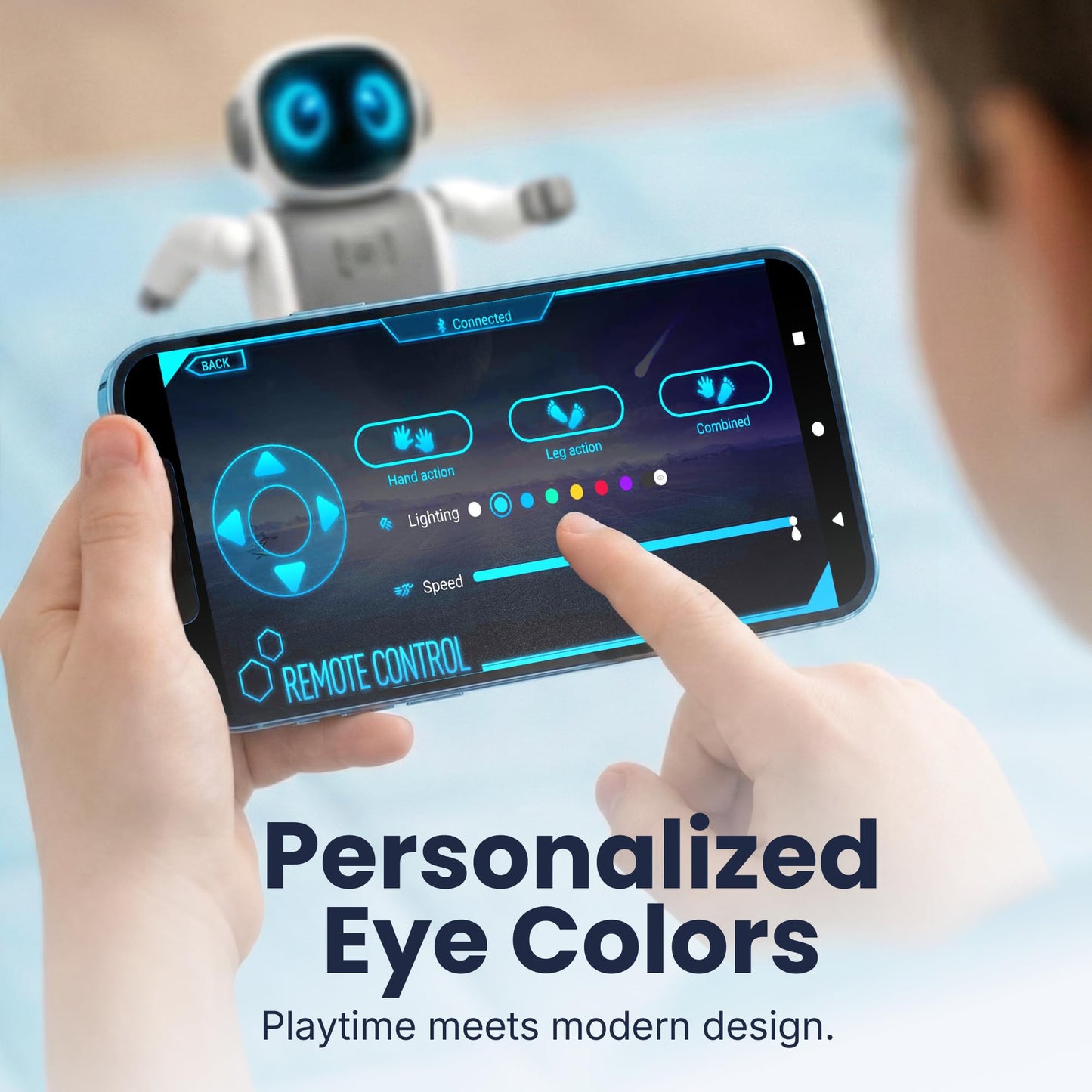 SmartyBot Smart Robot Toy for Kids - Interactive Remote Control Robot with App, Programmable Moves, 7 Customizable LED Eye Colors, Reacts to Music