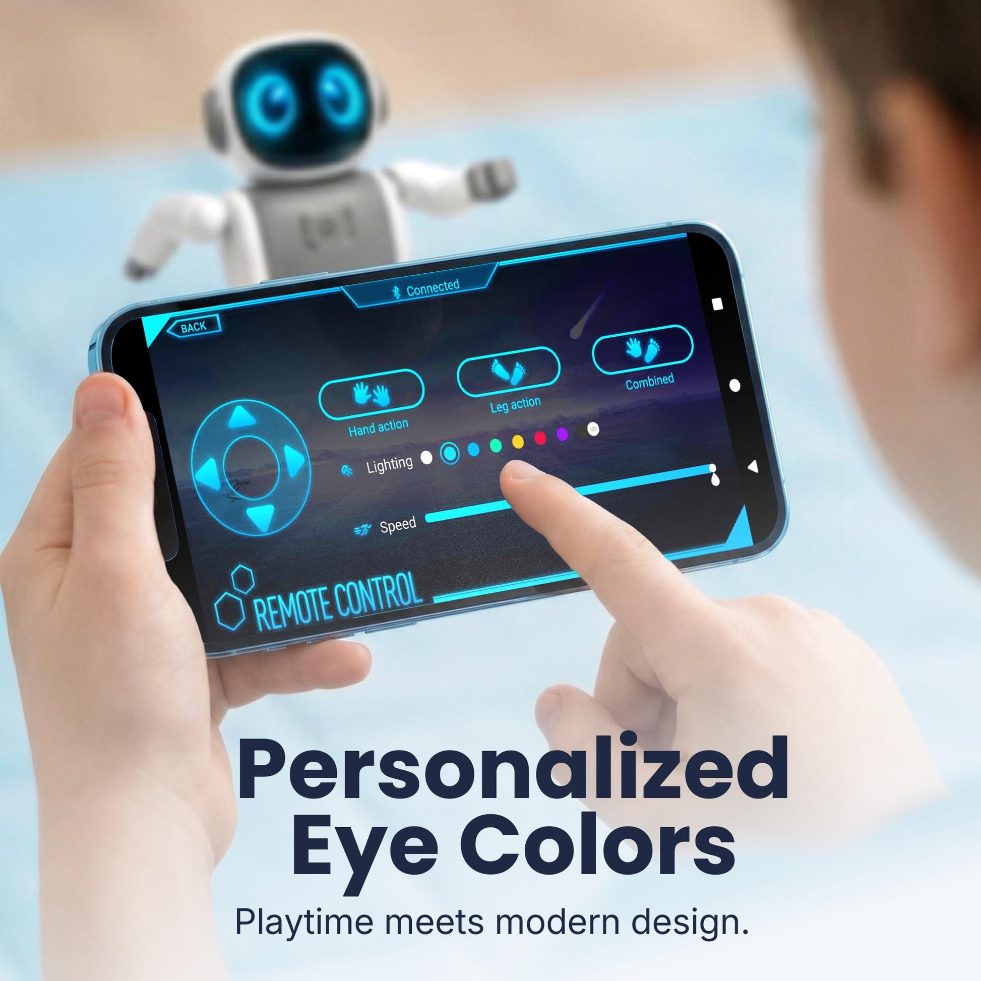 SmartyBot Smart Robot Toy for Kids - Interactive Remote Control Robot with App, Programmable Moves, 7 Customizable LED Eye Colors, Reacts to Music