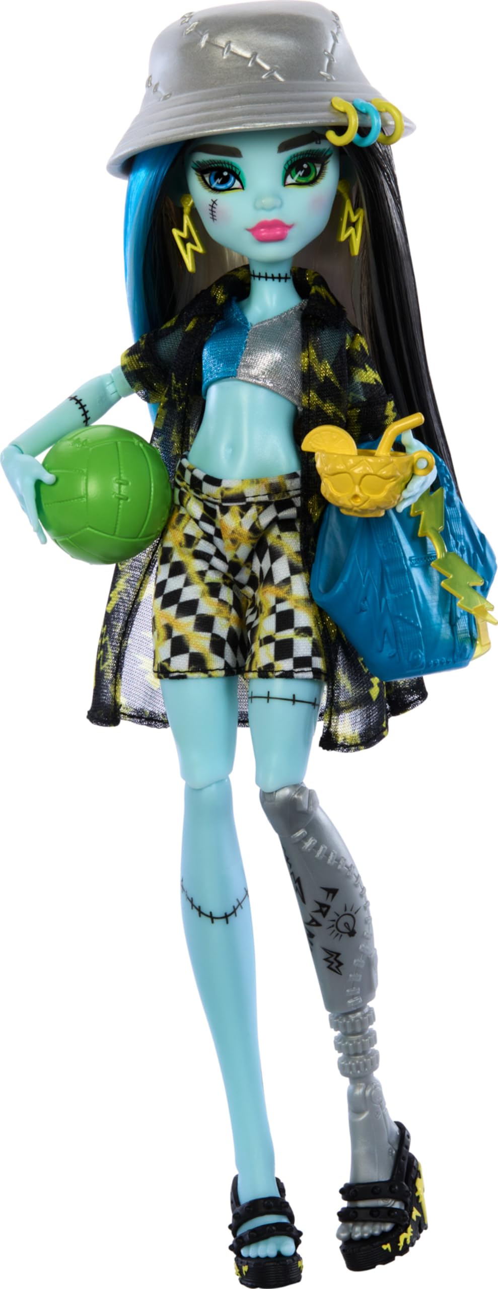 Monster High Scare-adise Island Frankie Stein Doll with Swimsuit, Coverup & Beach Accessories Like Hat, Volleyball & Tote