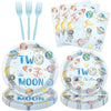 80 Pcs Space 2nd Birthday Party Supplies, Two the Moon Plates Napkins Forks Tableware Kit for Outer Space Man Galaxy Astronaut Theme Boys 2nd Birthday