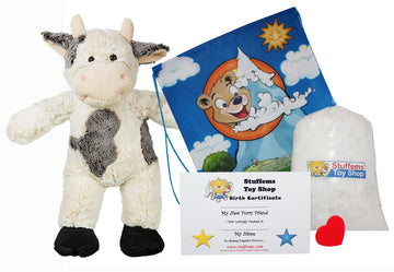 Stuffems Toy Shop Make Your Own Stuffed Animal 16" "Bessie Mae Moo-cho the Cow - No Sew - Kit with Cute Backpack!