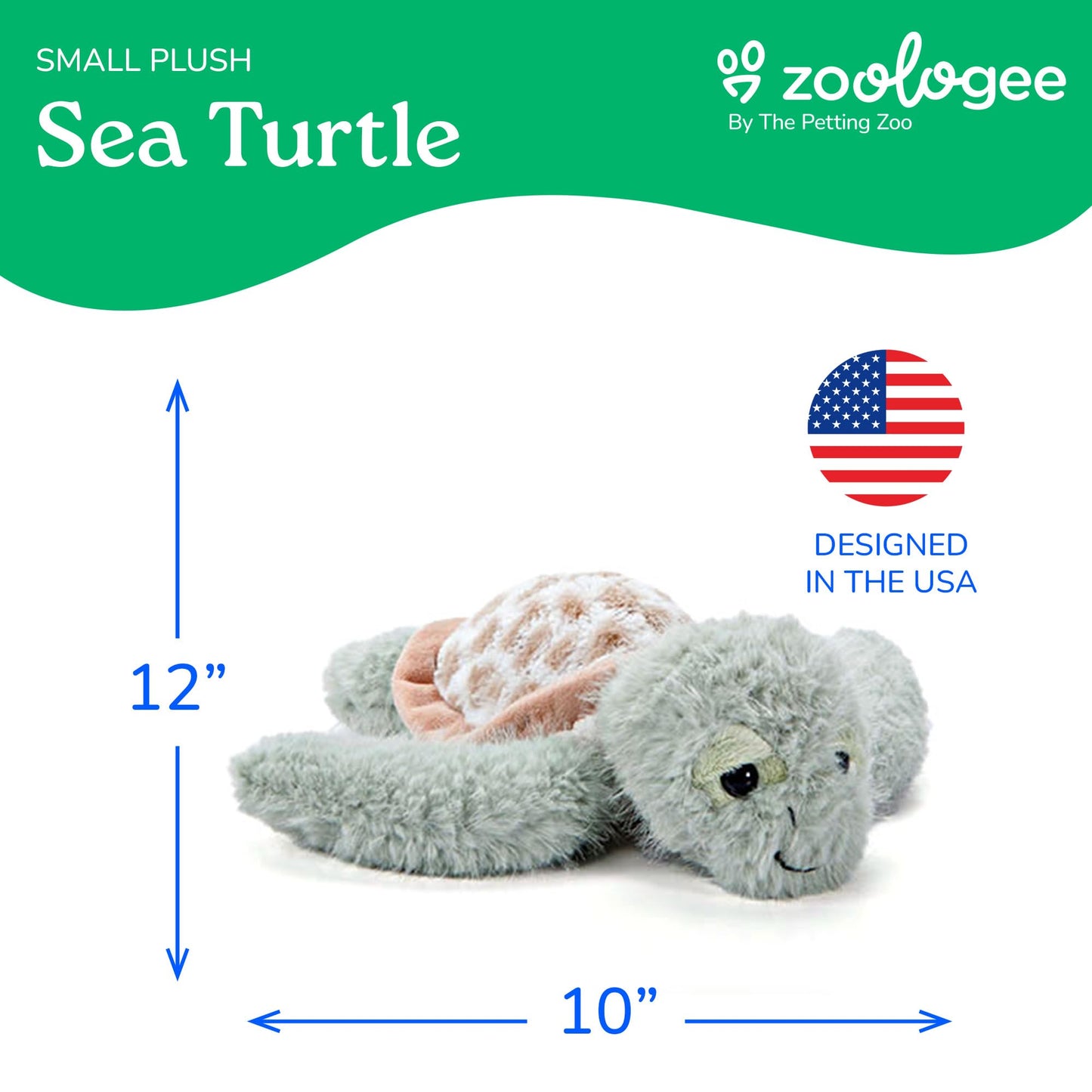 The Petting Zoo Sea Turtle Stuffed Animal Plushie, Gifts for Kids, Fuzzlez Sealife Animals, Tortoise Plush Toy 10 Inches