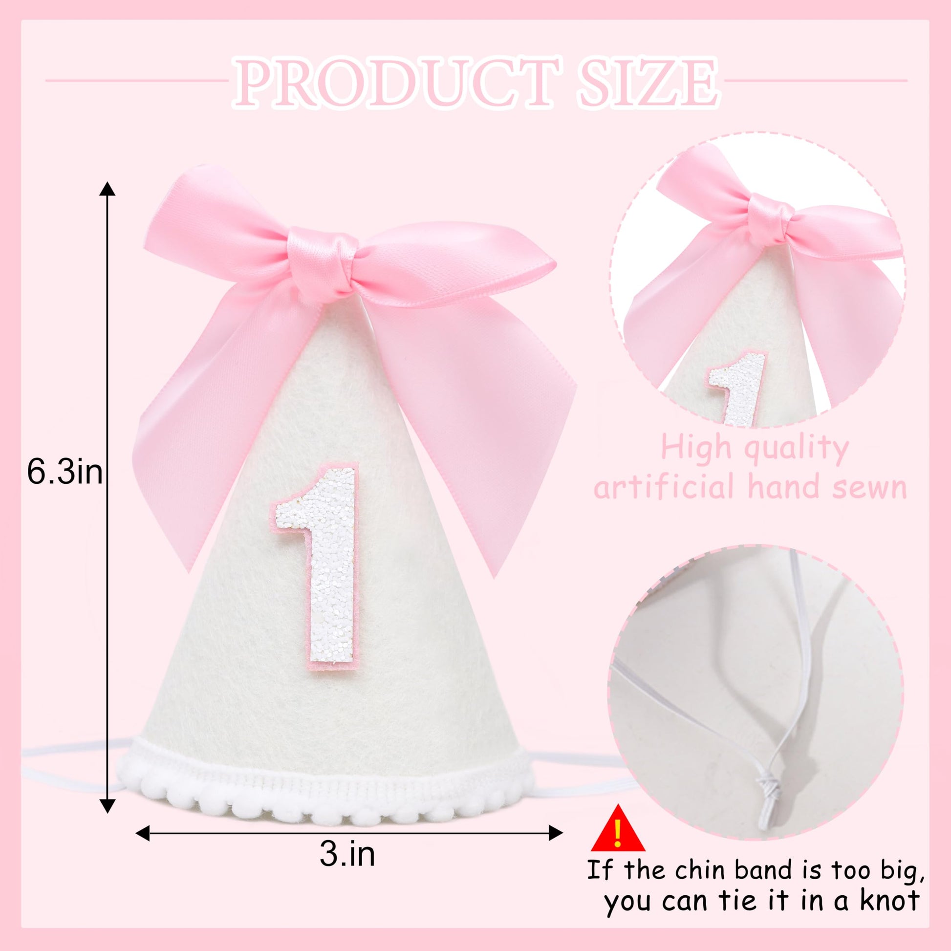 PATRDIO Pink Bow 1st Birthday Hat - Sweet birthday Decoration, Pink 1st Birthday Decoration, Princess Birthday Supplies