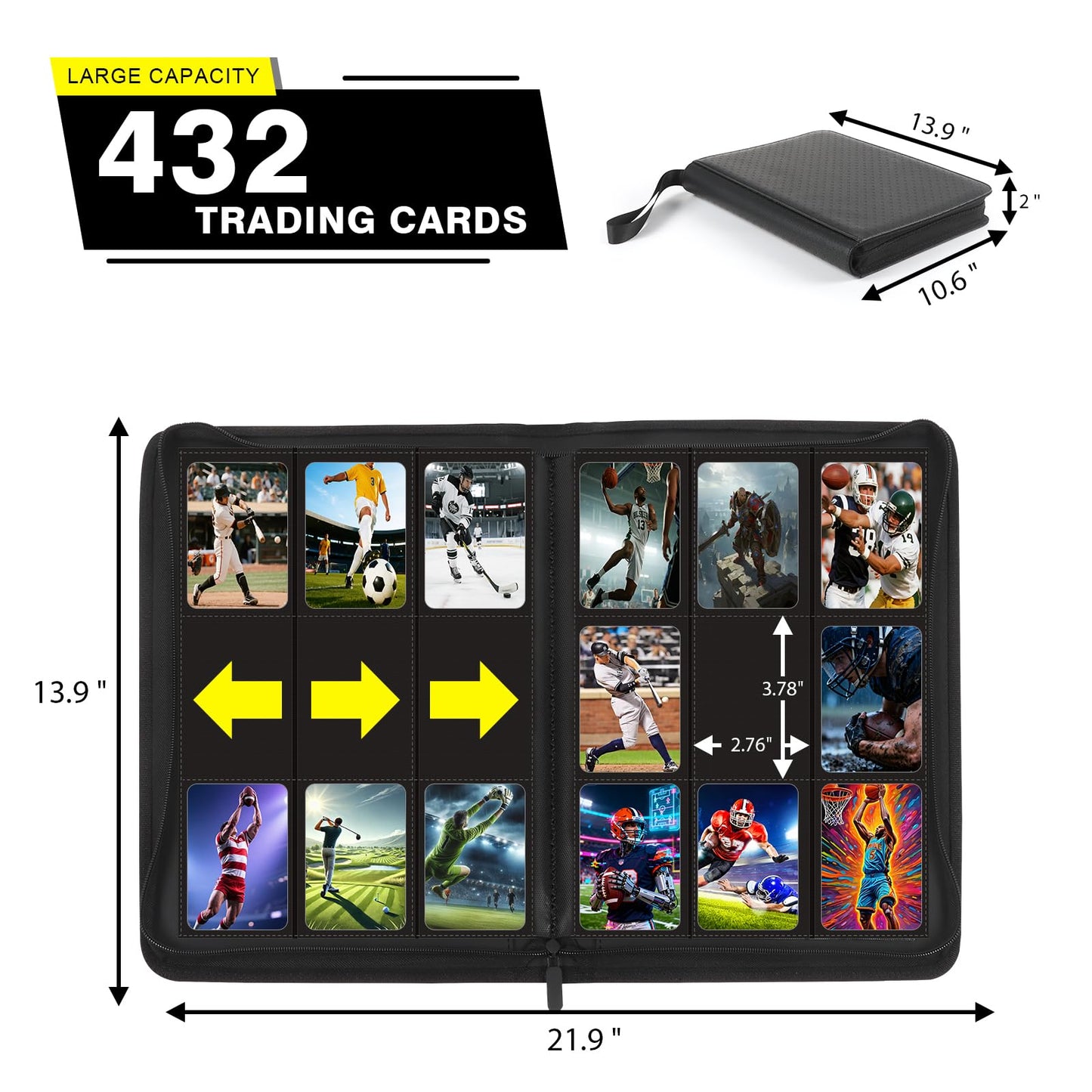 9-Pocket Card Binder - Holds 432 Cards, Premium Zippered Card Album Folder, 24 Side Loading Pages, Compatible with Penny Sleeves for Basketball