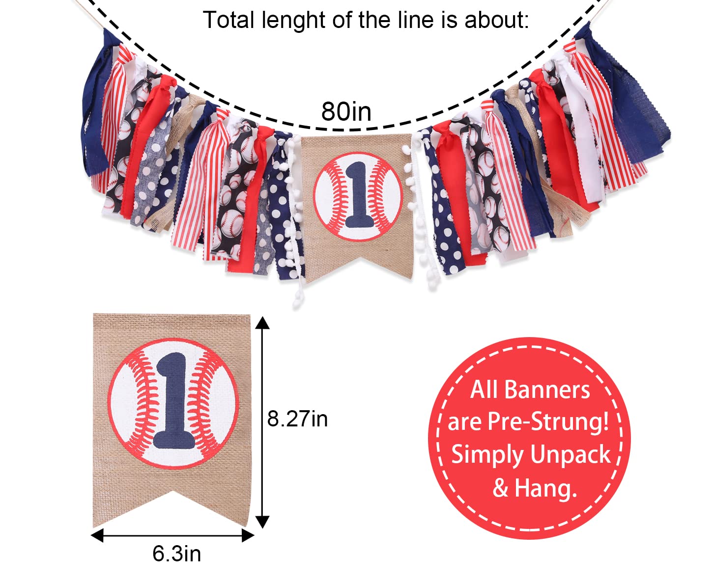 Baseball 1st Birthday Highchair Banner Boy - Boy's 1st Birthday Decorations, Cake Smash Outfit, High Chair Banner