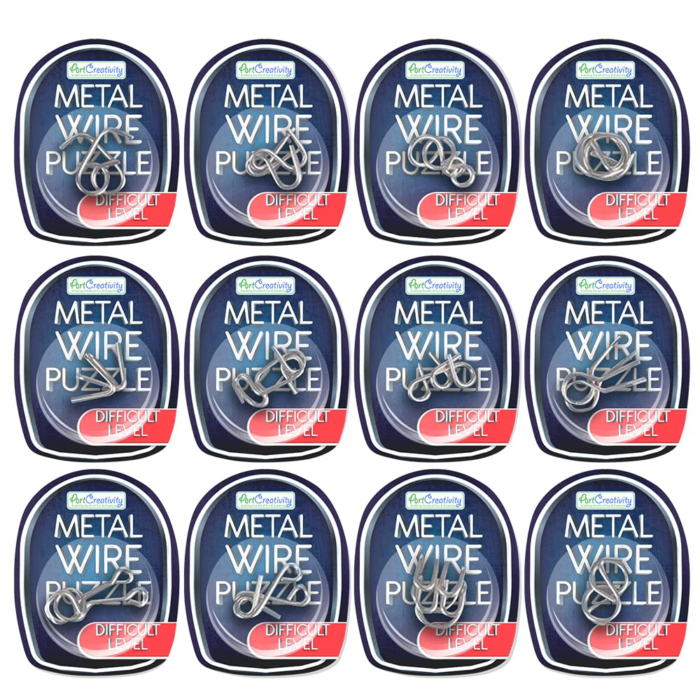ArtCreativity 12 Metal Wire IQ Brain Teaser Puzzles for Kids Party Favors