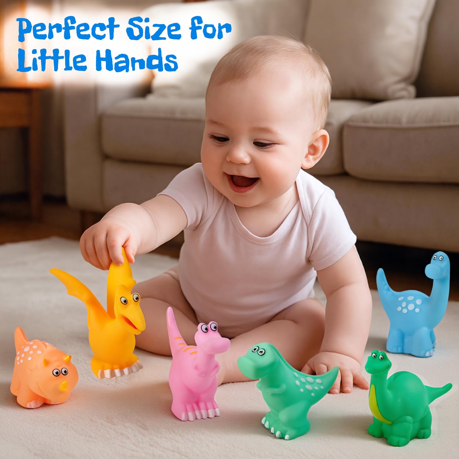Dinoland Bath Buddies Baby Bath Toys 6-12 Months, Infant Floating Dinosaur Bathtub Toys for Toddlers 1-3, Soft Bath Toys for Babies