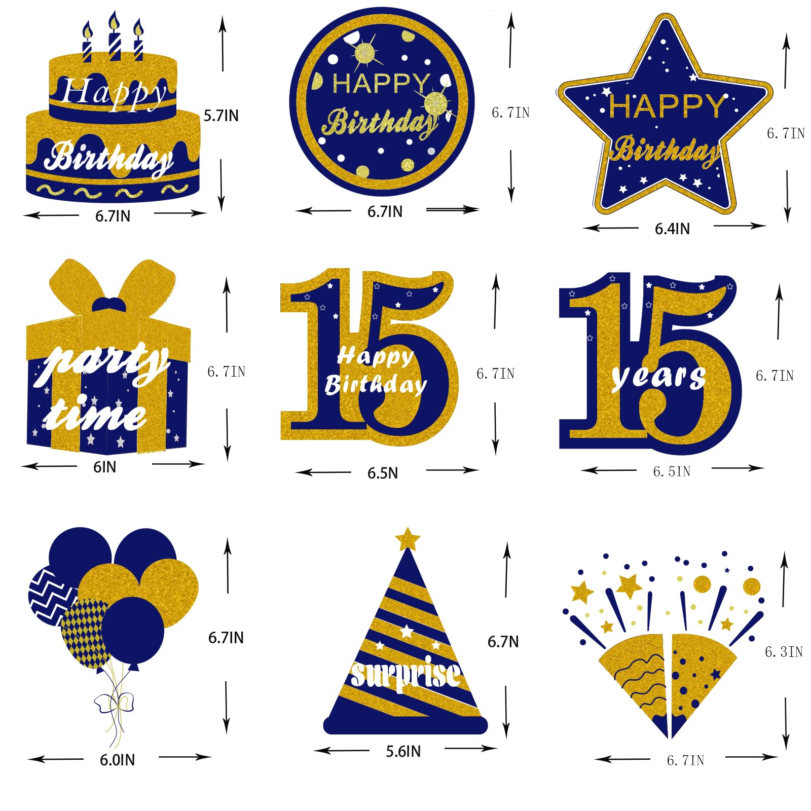 9Pcs Happy 15th Birthday Honeycomb Centerpieces Decorations fo Boy Blue Gold 15 Birthday Party Supplies Blue 15 Years old Fifteen Birthday Table