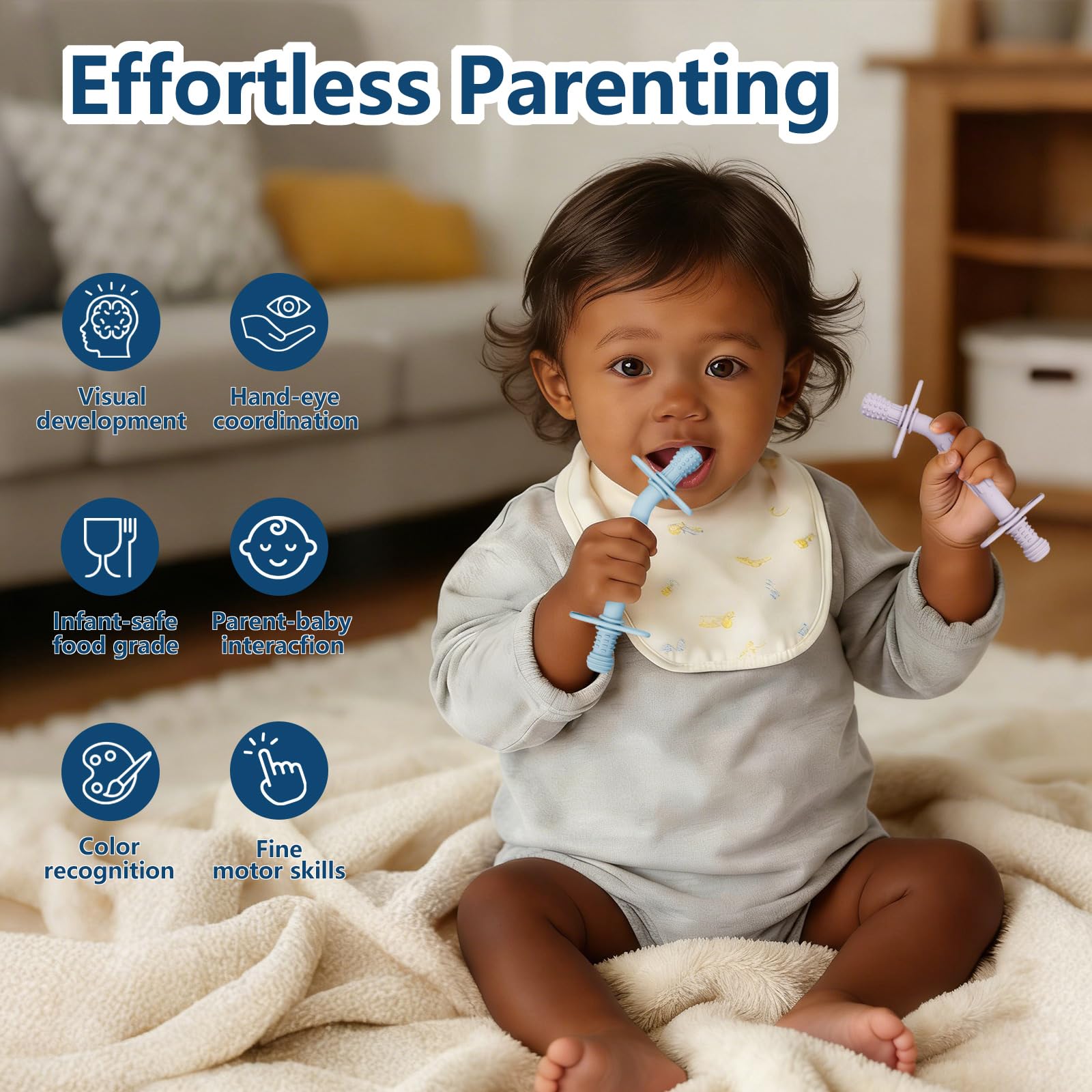WALULAN Teething Toys for Babies 36+ Months, 5 Pack Silicone Teething Straws,Soft Chewable Sensory Aid for Molar Discomfort, Infant Oral Development