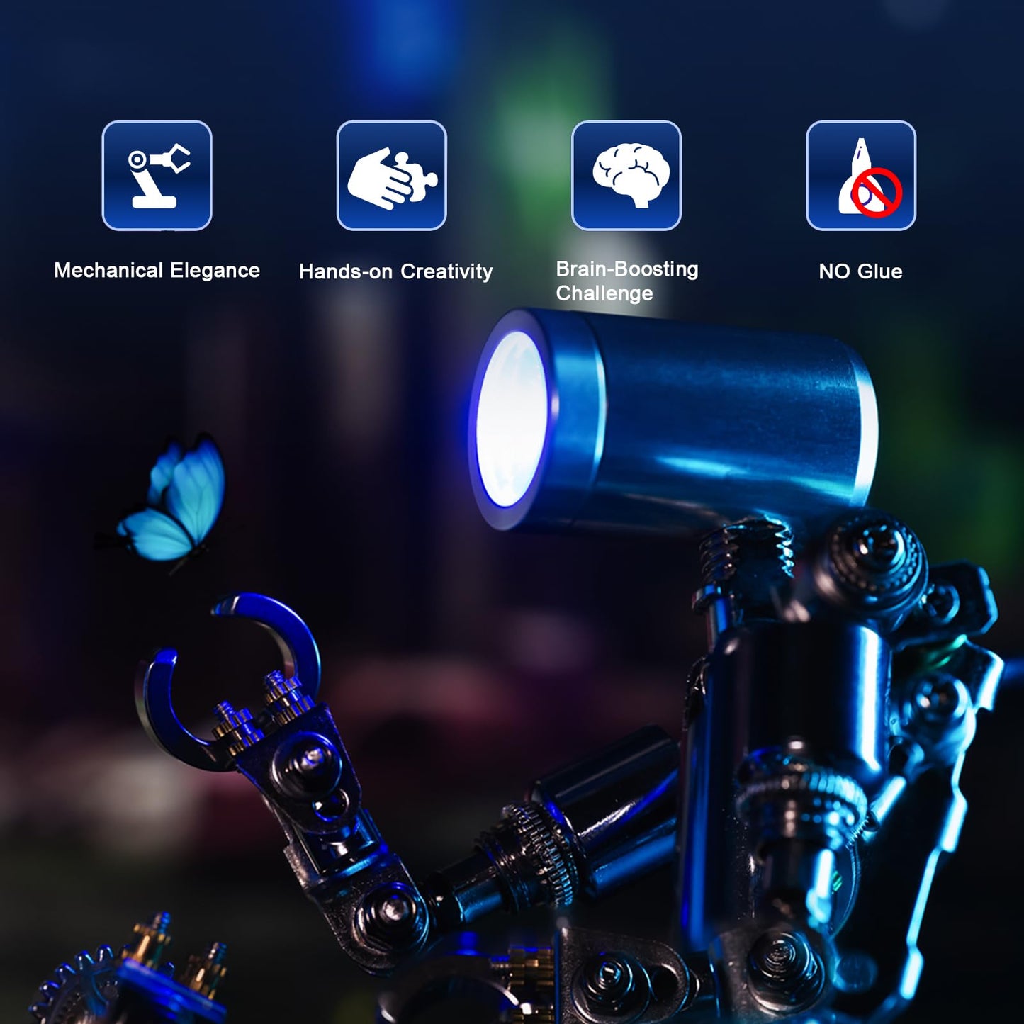 Mostarle Terminator M 3D Metal Puzzle, Arcynix DIY Mechanical Robot Model Kit, Sci-Fi Design LED Light Feature Unique Gift for Adults & Teenager