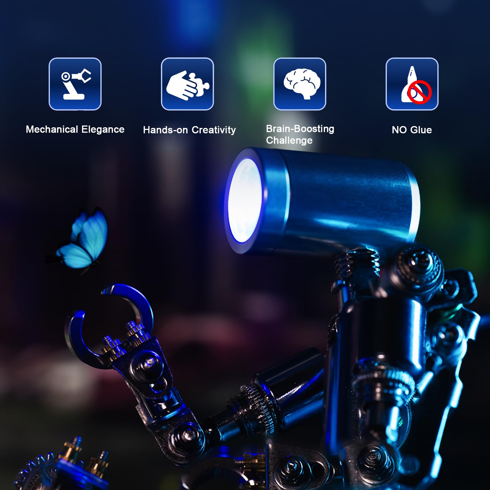 Mostarle Terminator M 3D Metal Puzzle, Arcynix DIY Mechanical Robot Model Kit, Sci-Fi Design LED Light Feature Unique Gift for Adults & Teenager