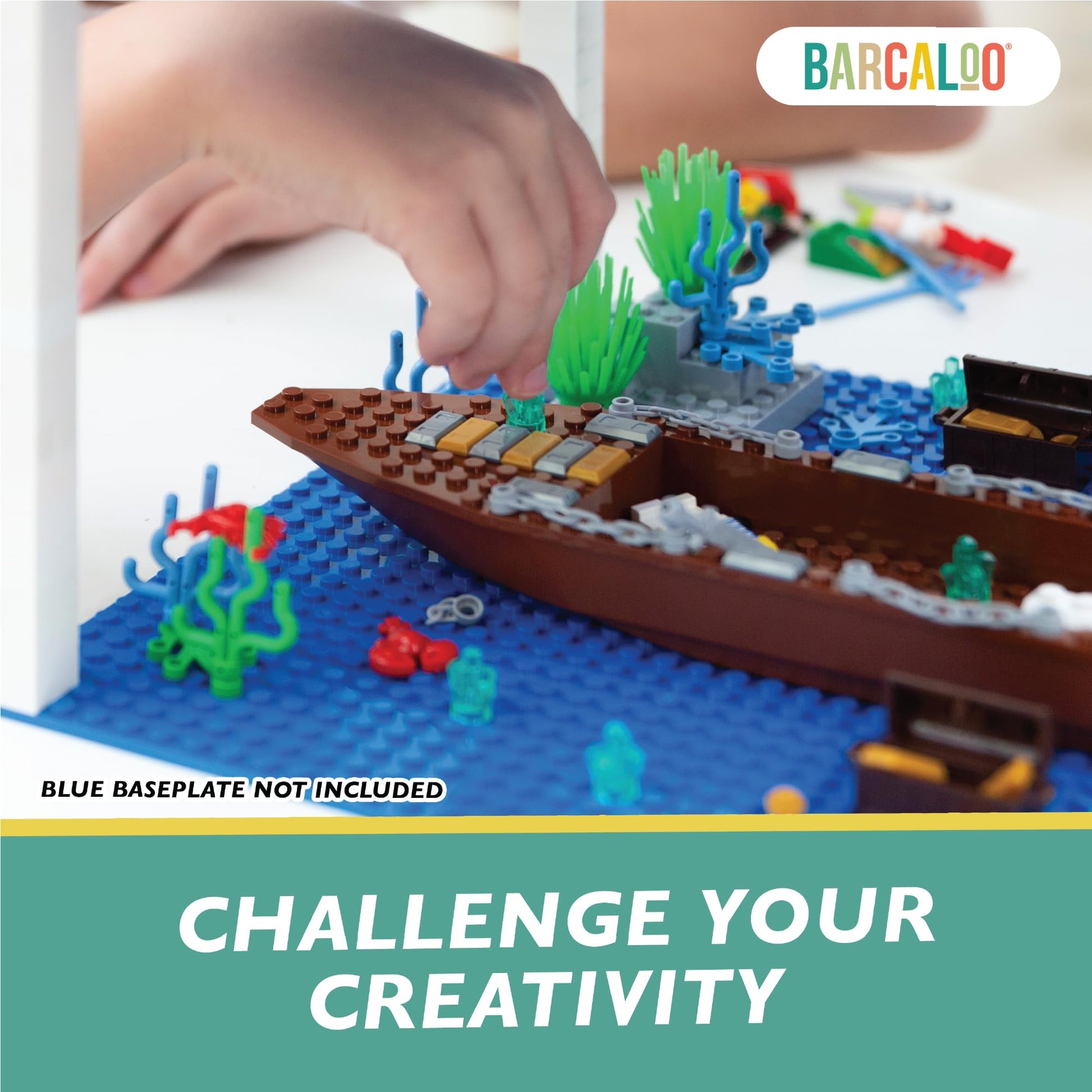 Barcaloo 194 Piece Building Bricks Accessories Kit - Pirate Ship Parts & Pieces Set with Boats, Treasure, Weapons, Plants & Wildlife Parts - Building