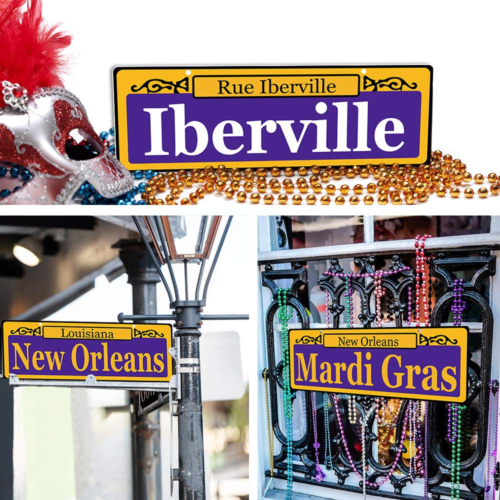 16pcs Mardi Gras Street Signs Decoration - New Orleans Street Sign Mardi Gras Cutout Signs for Carnival Party Door Wall Decoration
