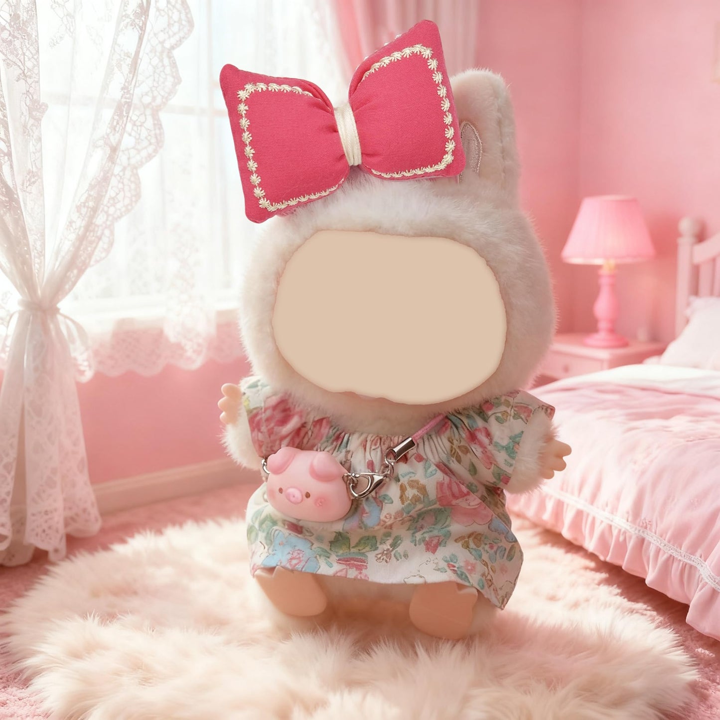 3 Piece Set Clothes Dress for LABUBU Doll (NO Doll), Outfit Dress Up for 17/15cm, Accessories Suit with Hair Clip +Dress+ Mini Bag