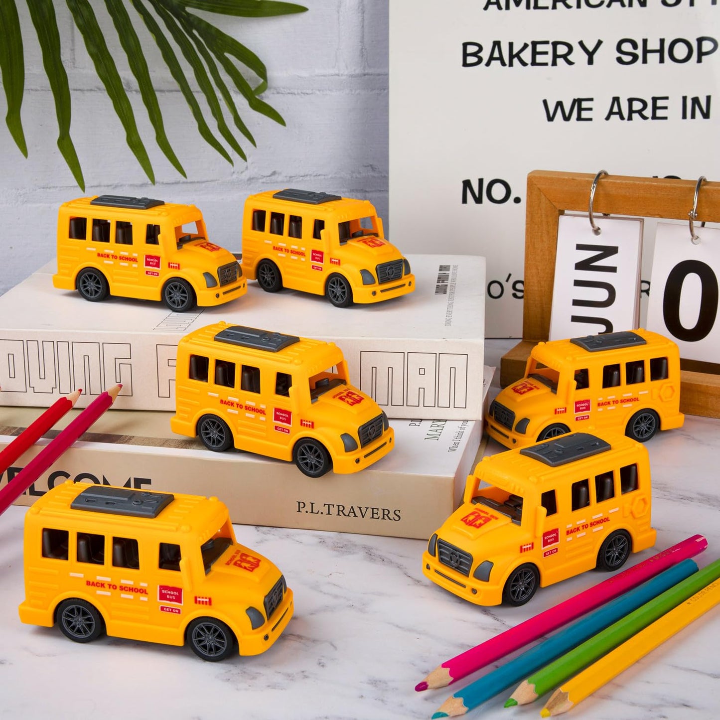 LSLYHTC 6Pcs School Bus Toys Bulk, Plastic Mini School Bus for Toddlers