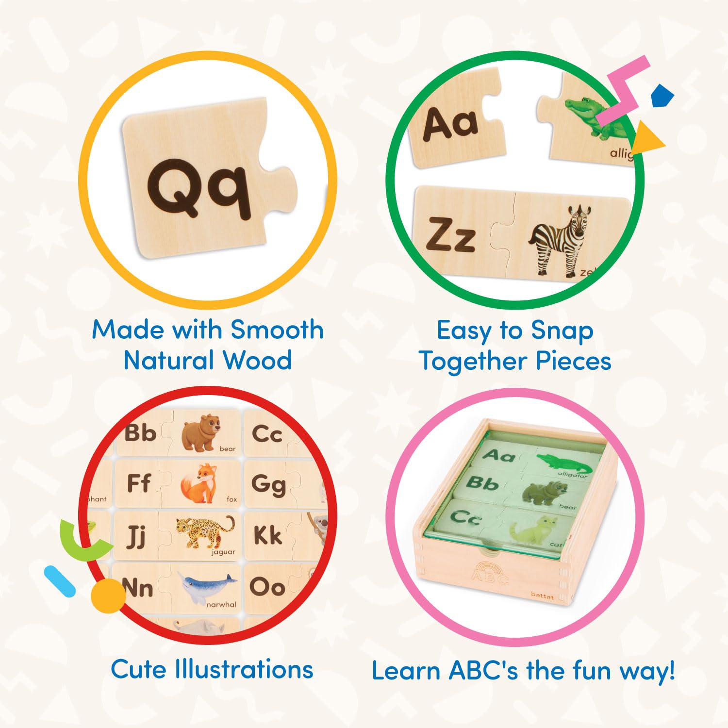 Battat One-Match Alphabet Puzzle, Self-Correcting Wooden ABC Box, Alphabets
