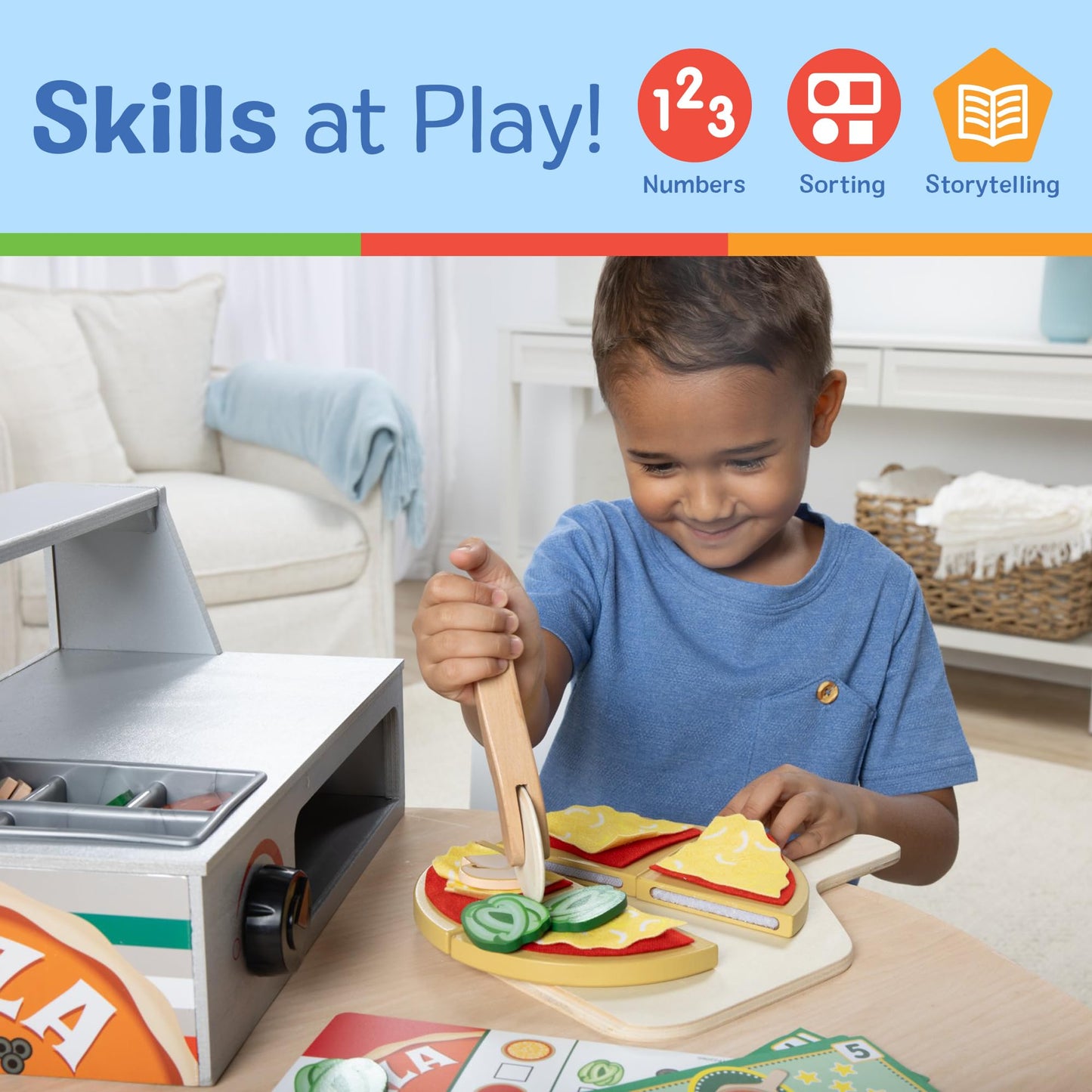 Melissa & Doug Top & Bake Wooden Pizza Counter, Kids Kitchen Playset with Play Food & Play Kitchen Accessories, Preschool Toys for Girls & Boys Ages
