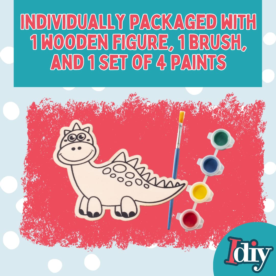 SCS Direct Wood Painting Craft Kit 20 Pack- Summer Arts & Crafts Gifts for Kids - Each Dinosaur Painting Set Comes w/Brush & Paint - Great
