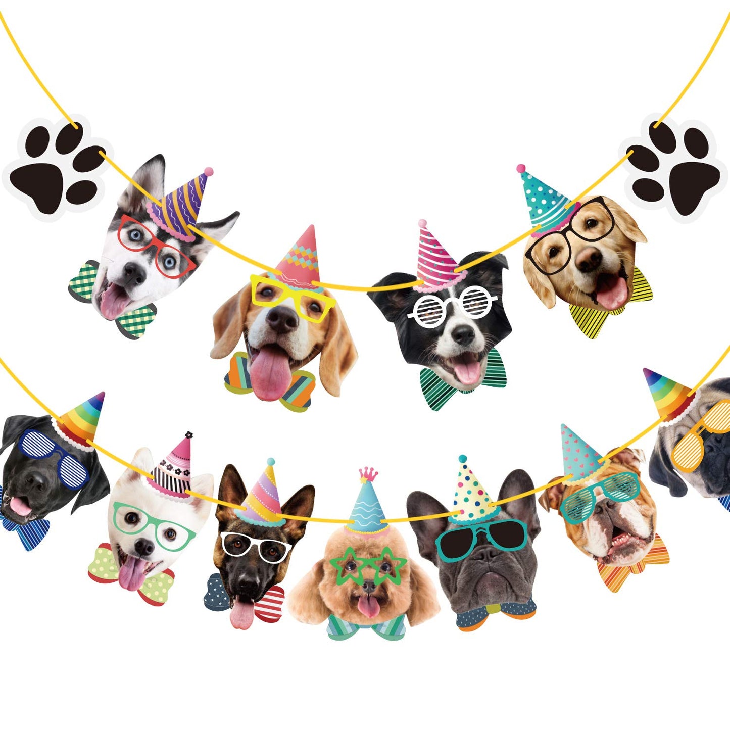 Duufin 15 Pieces Dog Birthday Decorations Dogs Faces Claws Party Banner Set