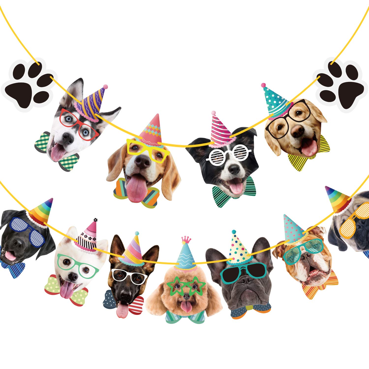 Duufin 15 Pieces Dog Birthday Decorations Dogs Faces Claws Party Banner Set