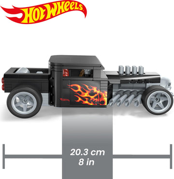MEGA Hot Wheels Race Car Building Toys Set, Bone Shaker with 334 Pieces and Metal Die-Cast Model, Collector Replica, Black and Chrome, Kids & Adults