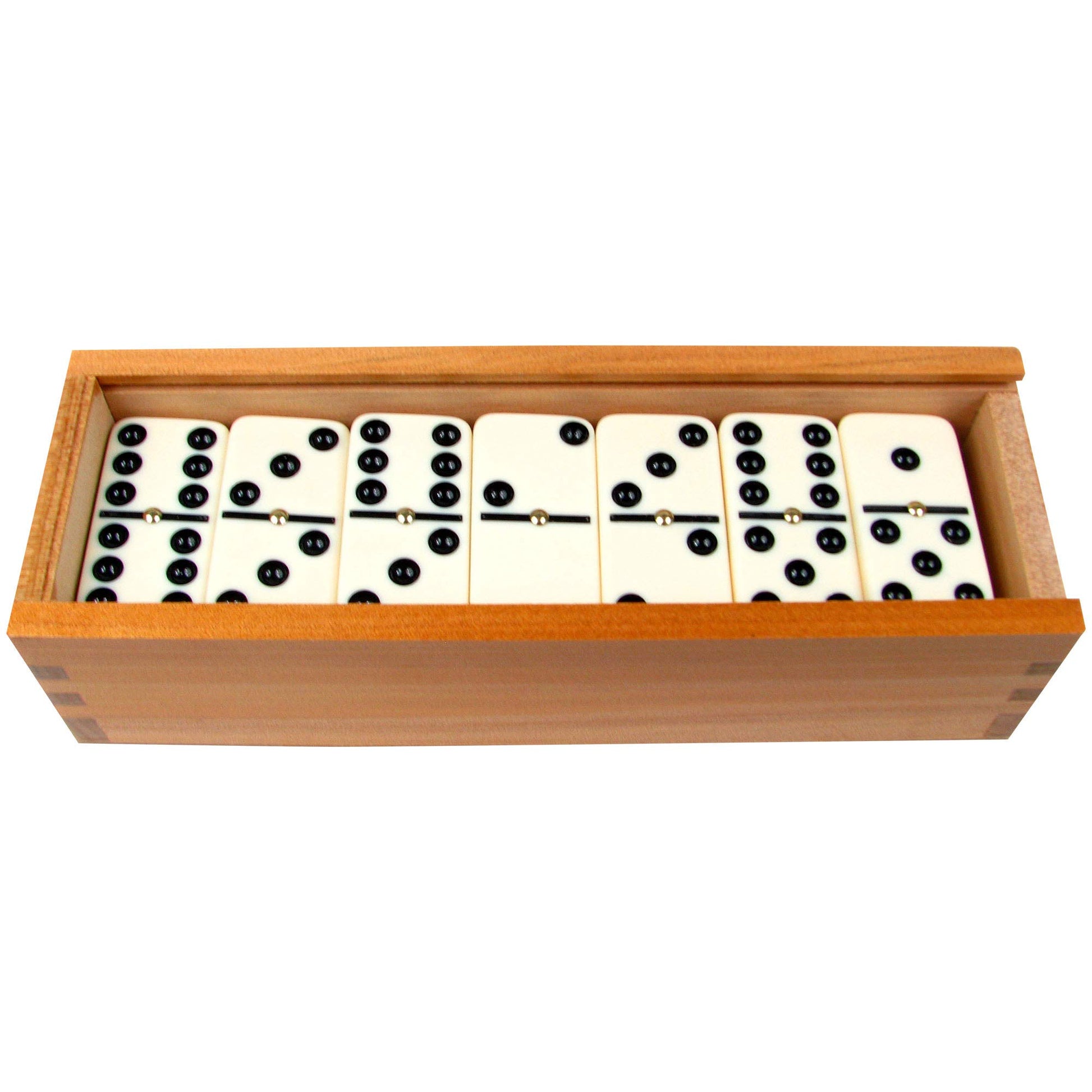 Double Six Dominos - 28-Piece Ivory Dominos Set for Adults and Kids - Classic Number Table Games Game for Family with Wooden Storage Case by Hey Play