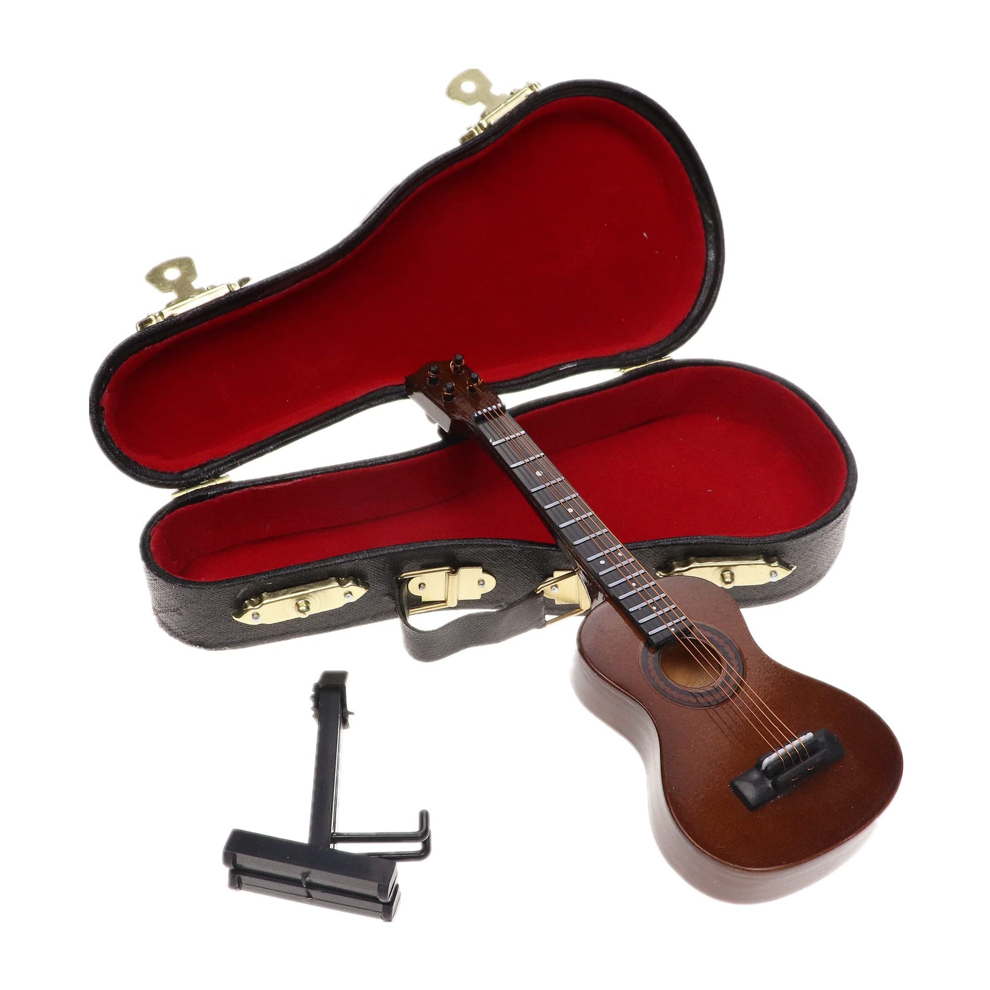 Dselvgvu Wooden Miniature Ukulele with Stand and Case Mini Musical Instrument Ukulele Replica Collectible Figurines Model Home Decoration Display