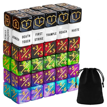 60 PCS MTG Dice Counters Keyword Counters Life Counter 1/+1 counters Commander Buff Tokens 6 Sided Dice Set for MTG, TCG, Card Games Accessories