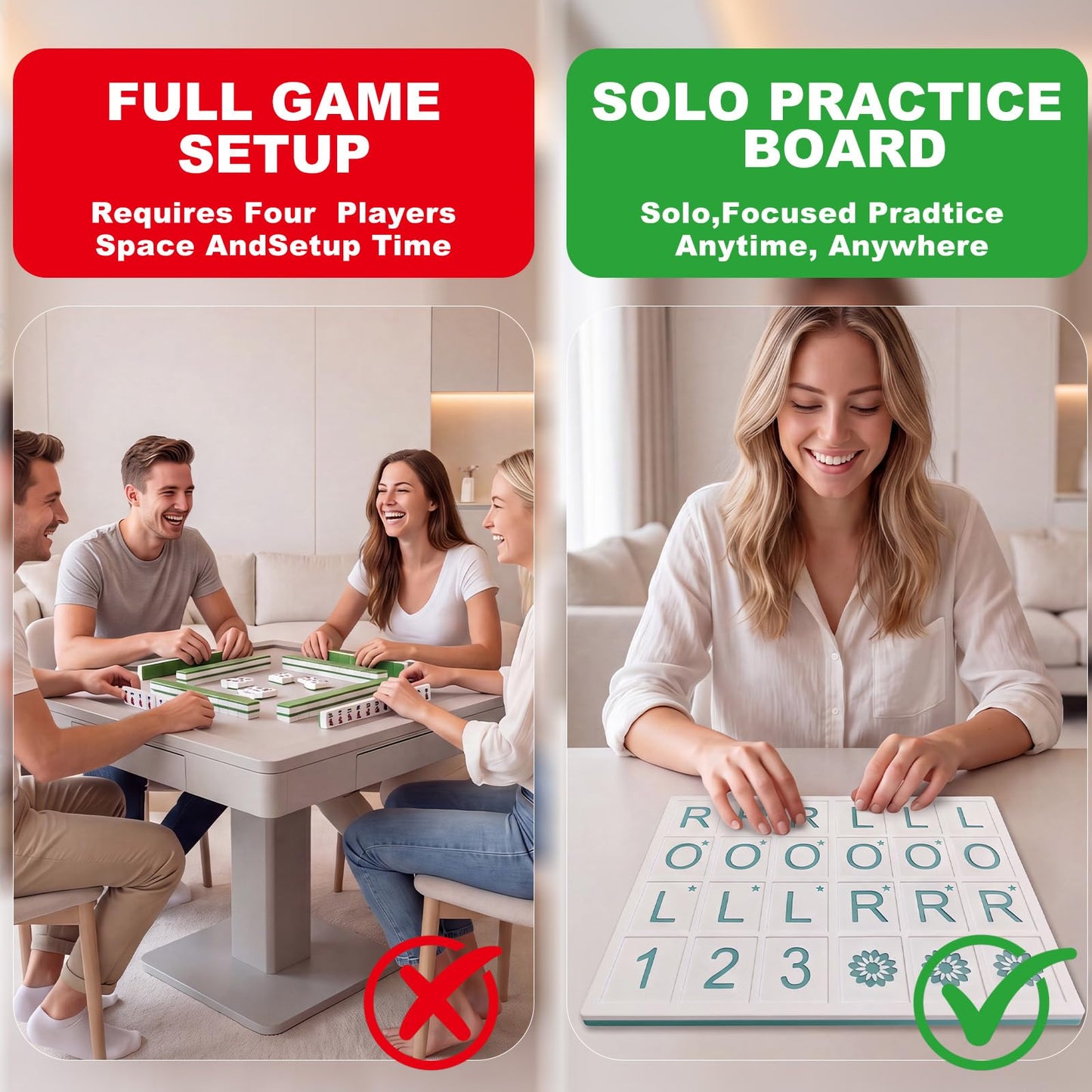 Eccentfit Mahjong Practice Board 3D Printed Solo Trainer with RLO Charleston Guide & 24 Slots - Training Aid for Learning 2026 New Card Patterns