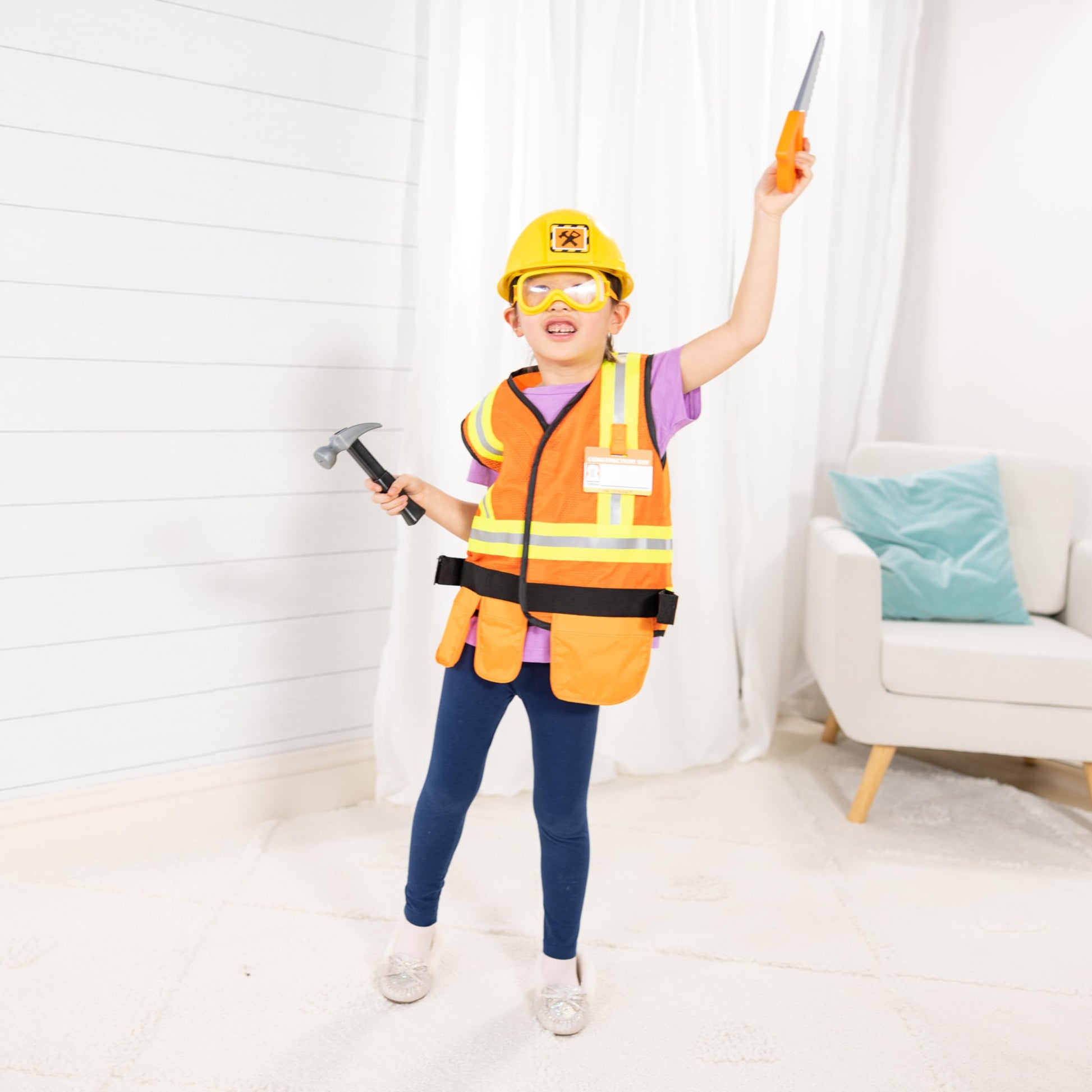 Melissa & Doug Construction Costume, Pretend Play Dress Up Set (6-Pc) Tools, Vest & Accessories, Role Play Toys for Kids 3+
