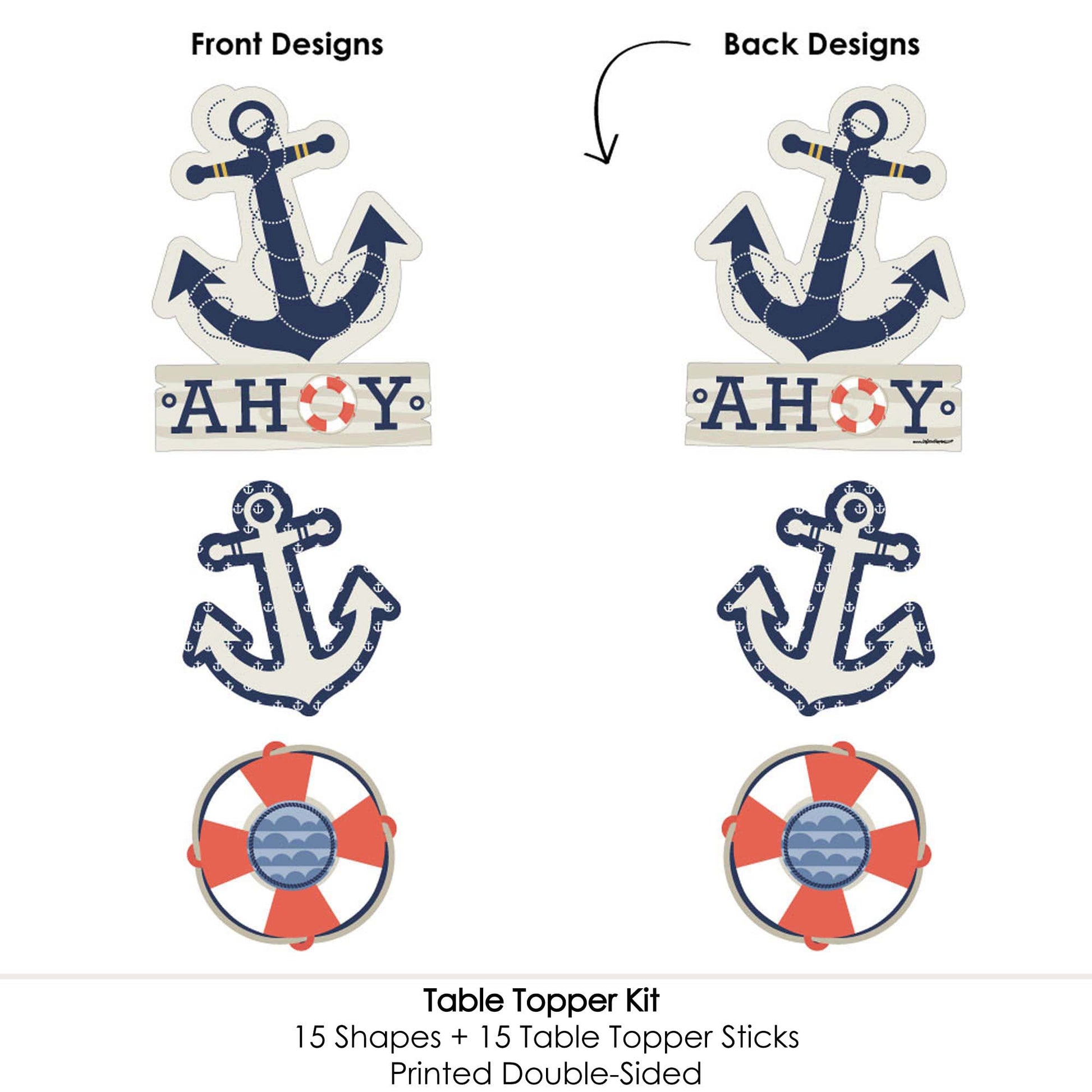Big Dot of Happiness Ahoy - Nautical - Baby Shower or Birthday Party Centerpiece Sticks - Table Toppers - Set of 15