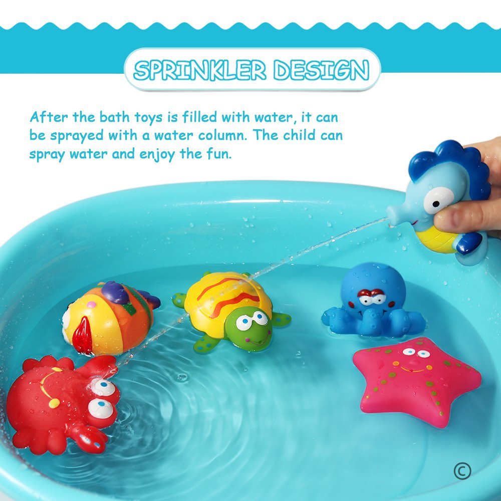 Bathtub Toys Floating Bath Toys(6PCS) with Storage Net,Baby Soft Bath Time Boat Toys,Bathtub Learning Water Toys and Bathtub Toys