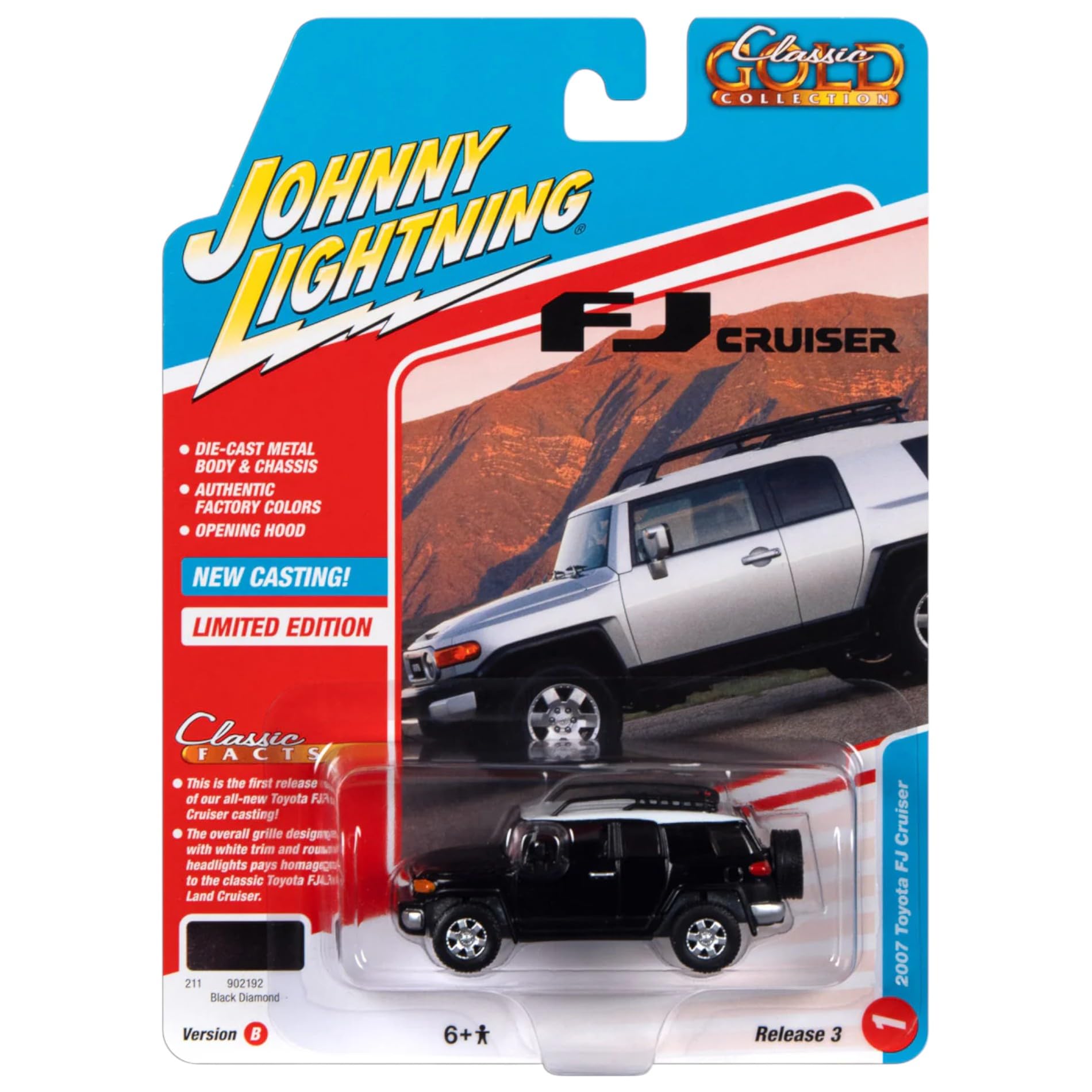 Johnny Lightning 2007 Toyota FJ Cruiser Black Diamond with White Top and Roofrack Classic Gold Collection Series Limited Edition 1/64 Diecast Model